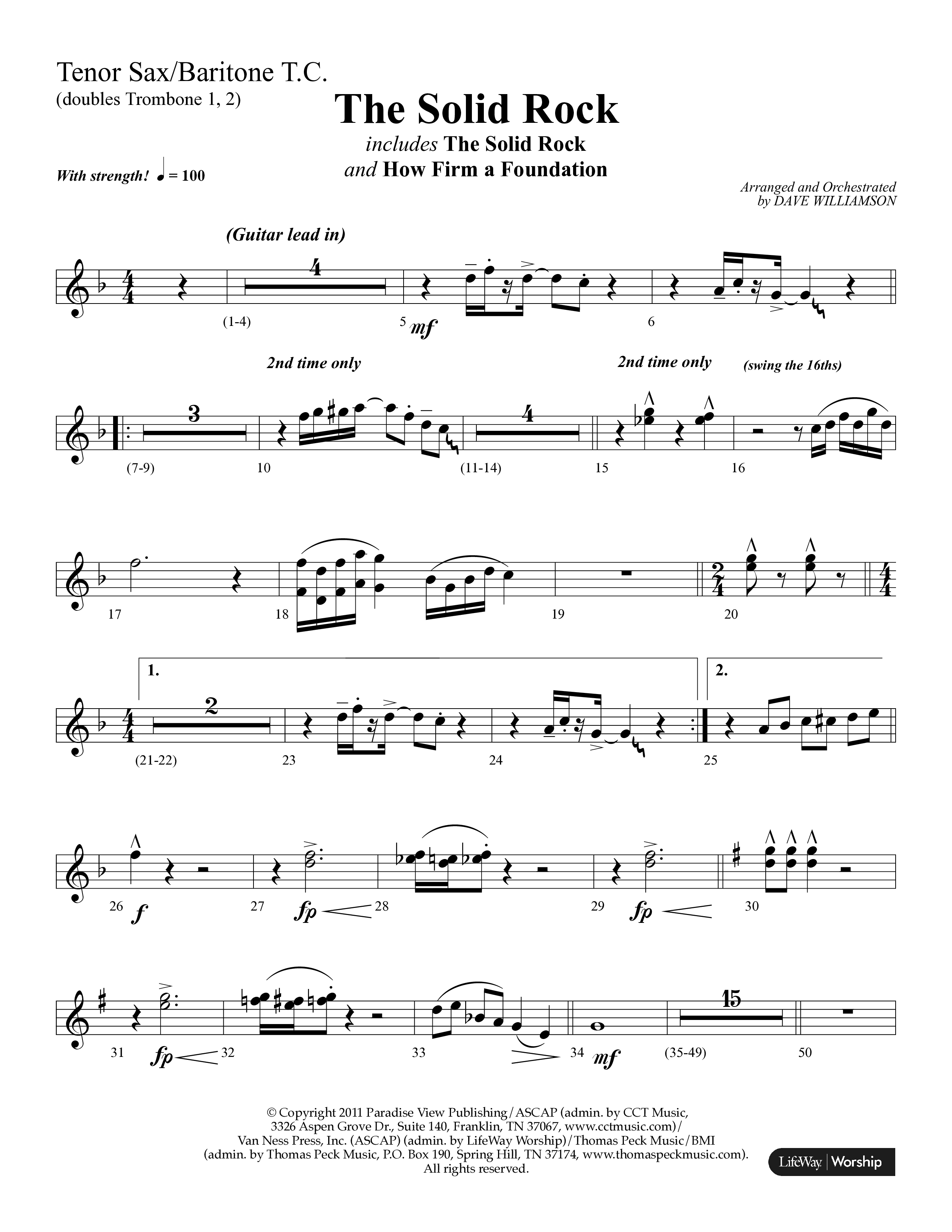 The Solid Rock (with How Firm A Foundation) (Choral Anthem SATB) Tenor Sax/Baritone T.C. (Lifeway Choral / Arr. Dave Williamson)
