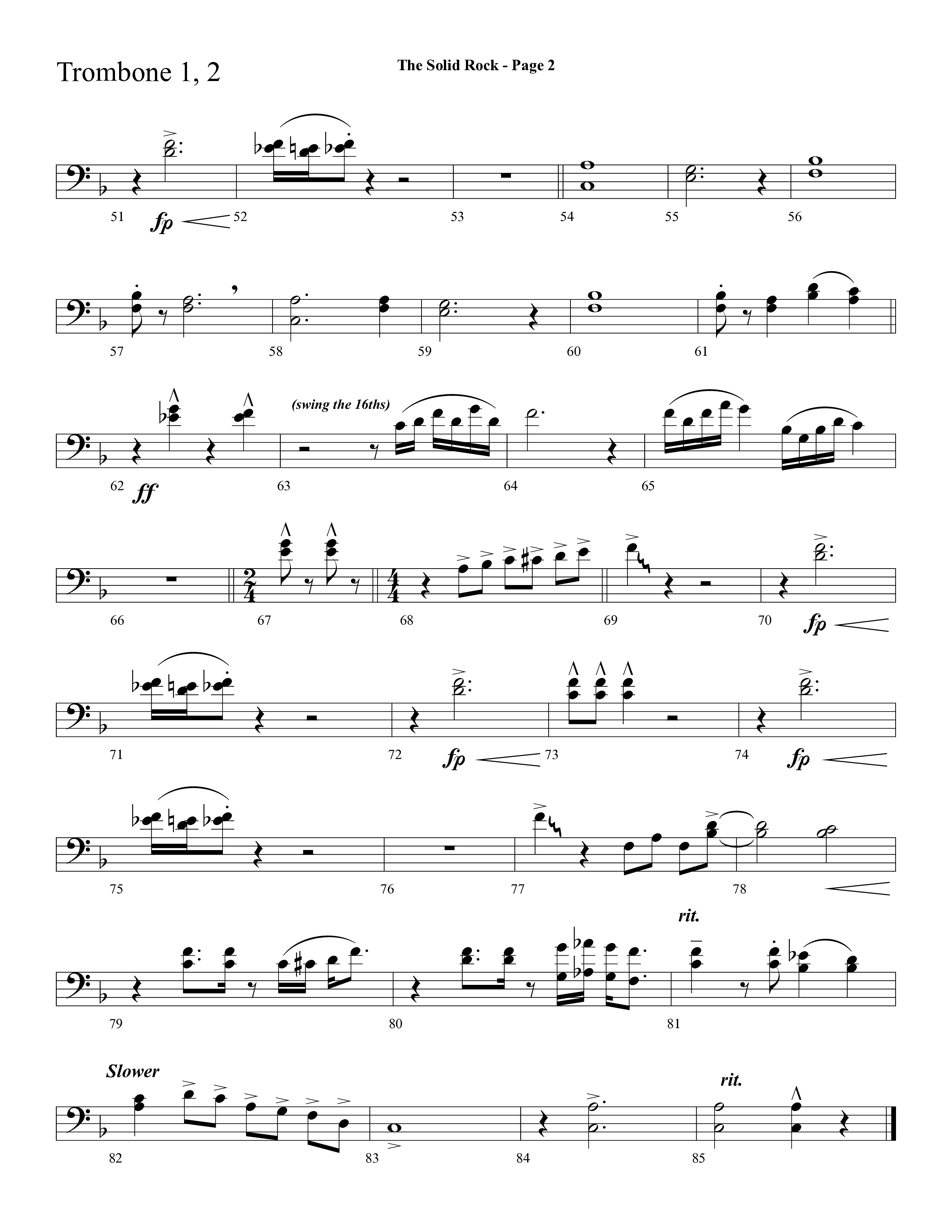 The Solid Rock (with How Firm A Foundation) (Choral Anthem SATB) Trombone 1/2 (Lifeway Choral / Arr. Dave Williamson)