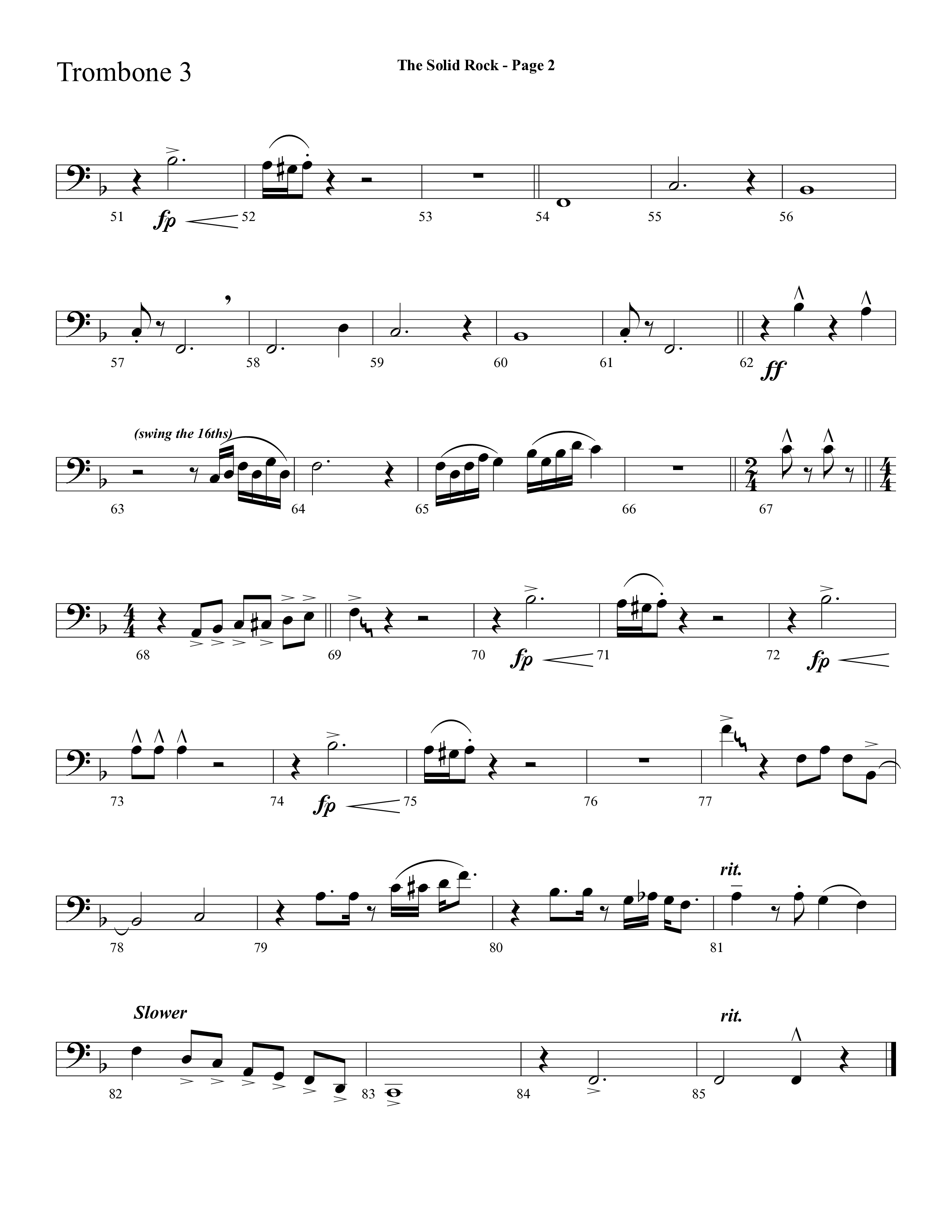 The Solid Rock (with How Firm A Foundation) (Choral Anthem SATB) Trombone 3 (Lifeway Choral / Arr. Dave Williamson)