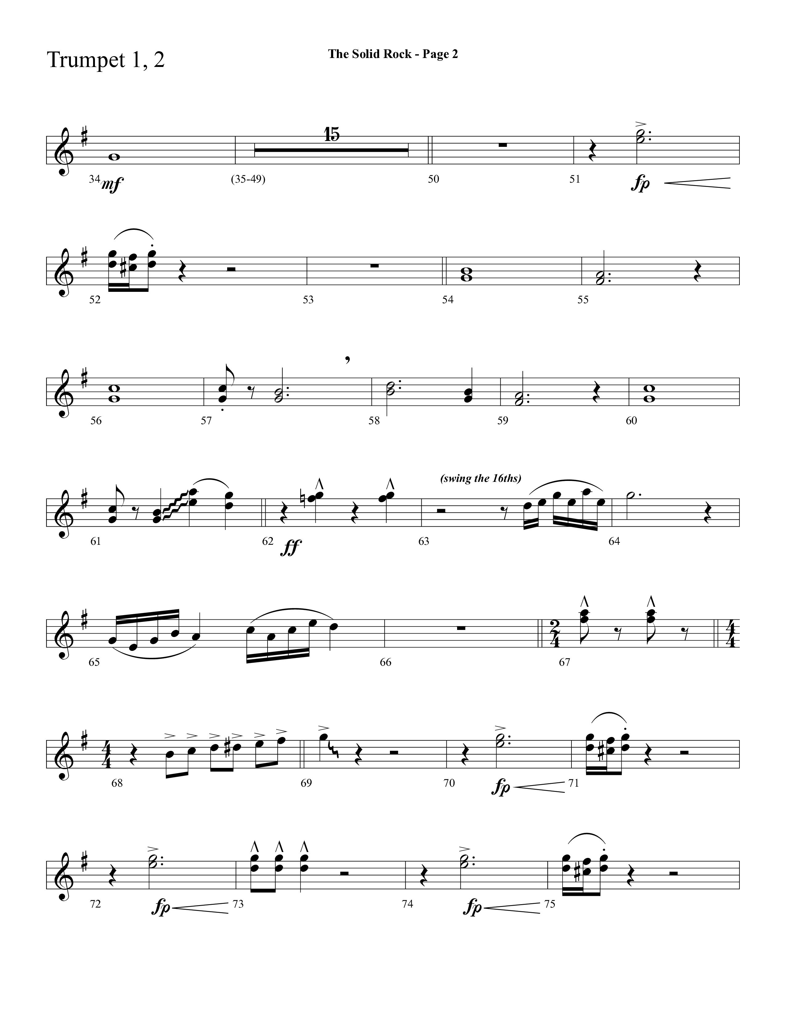 The Solid Rock (with How Firm A Foundation) (Choral Anthem SATB) Trumpet 1,2 (Lifeway Choral / Arr. Dave Williamson)