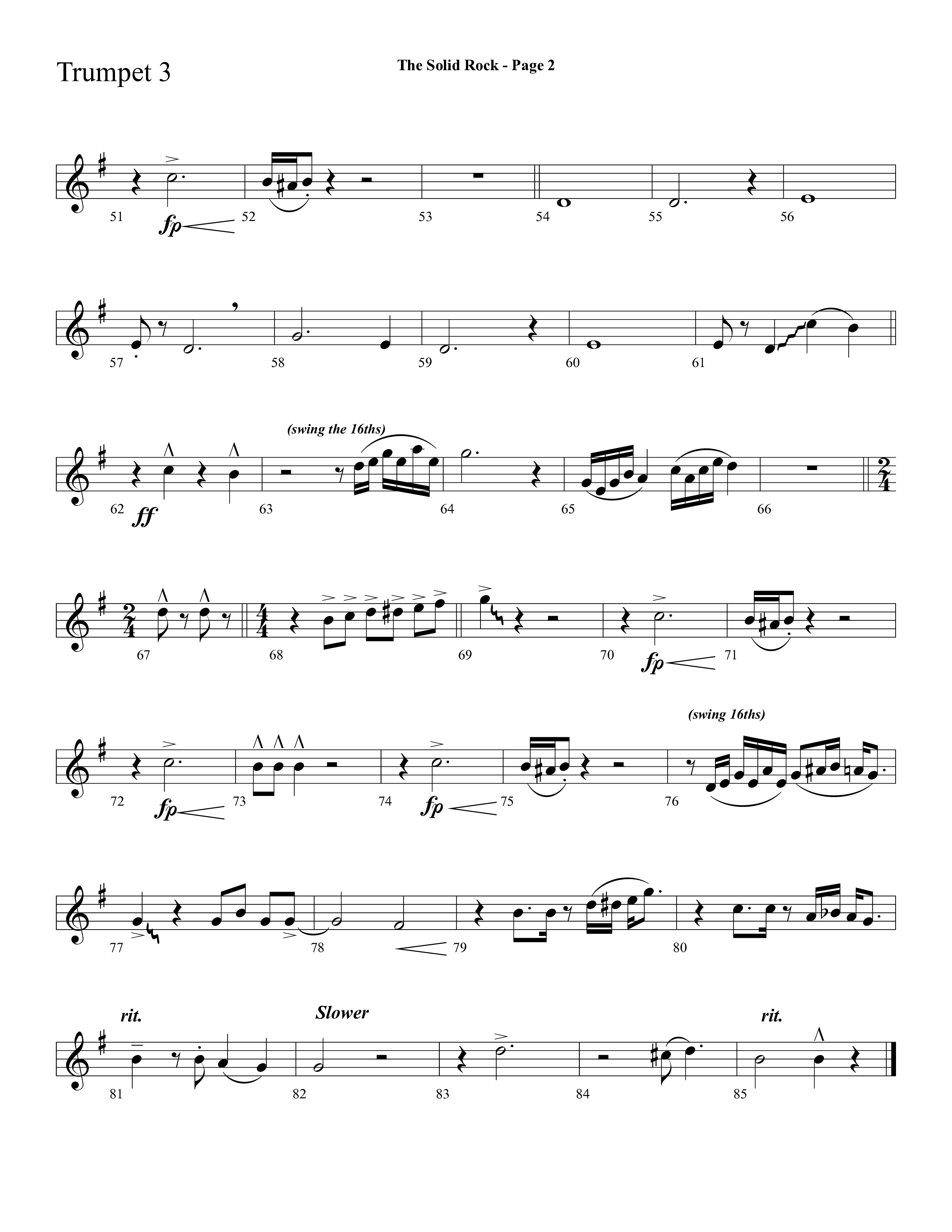 The Solid Rock (with How Firm A Foundation) (Choral Anthem SATB) Trumpet 3 (Lifeway Choral / Arr. Dave Williamson)