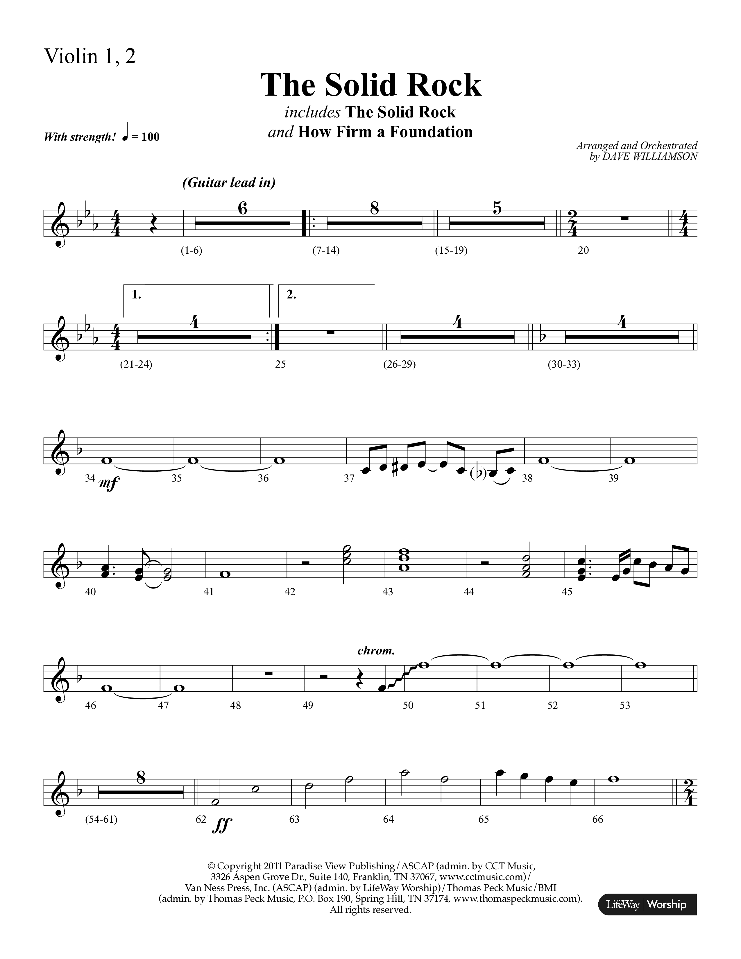 The Solid Rock (with How Firm A Foundation) (Choral Anthem SATB) Violin 1/2 (Lifeway Choral / Arr. Dave Williamson)
