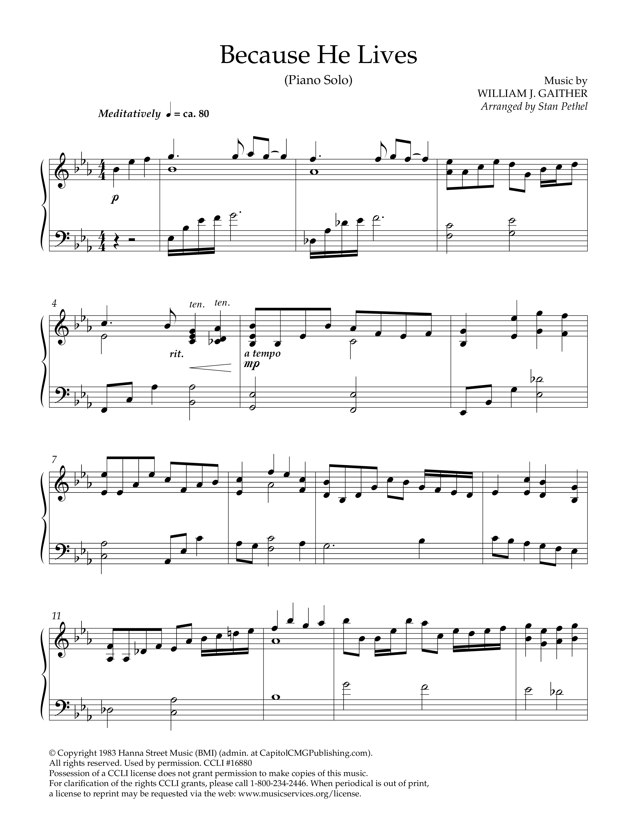 Because He Lives (Instrumental) Piano Sheet (Lifeway Worship / Arr. Stan Pethel)