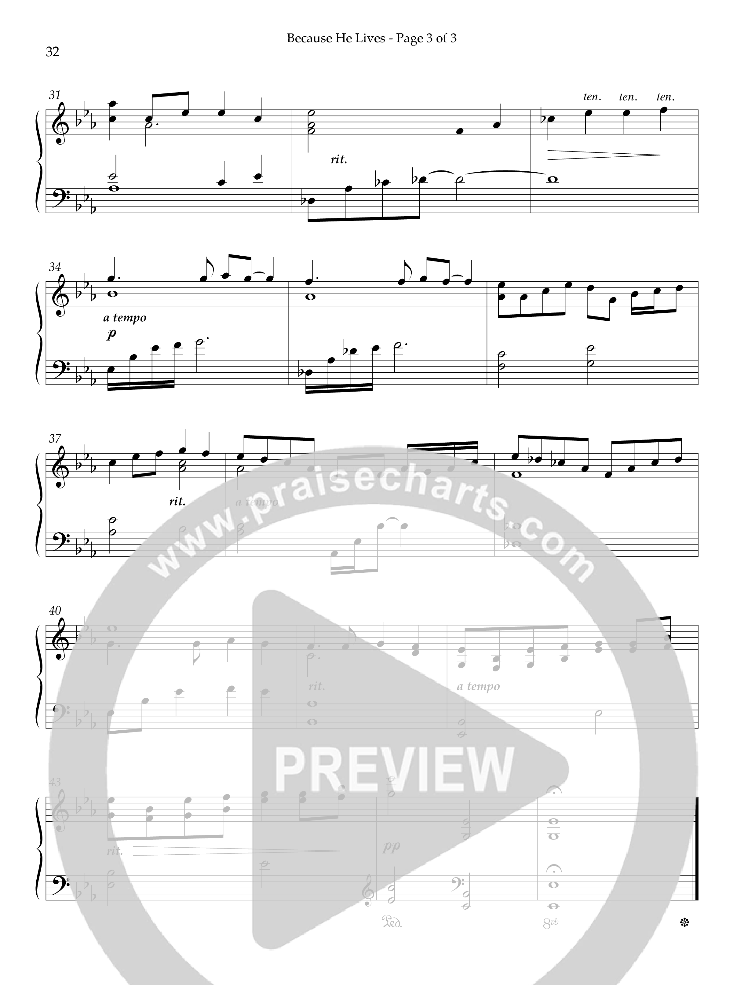 Because He Lives (Instrumental) Piano Sheet (Lifeway Worship / Arr. Stan Pethel)