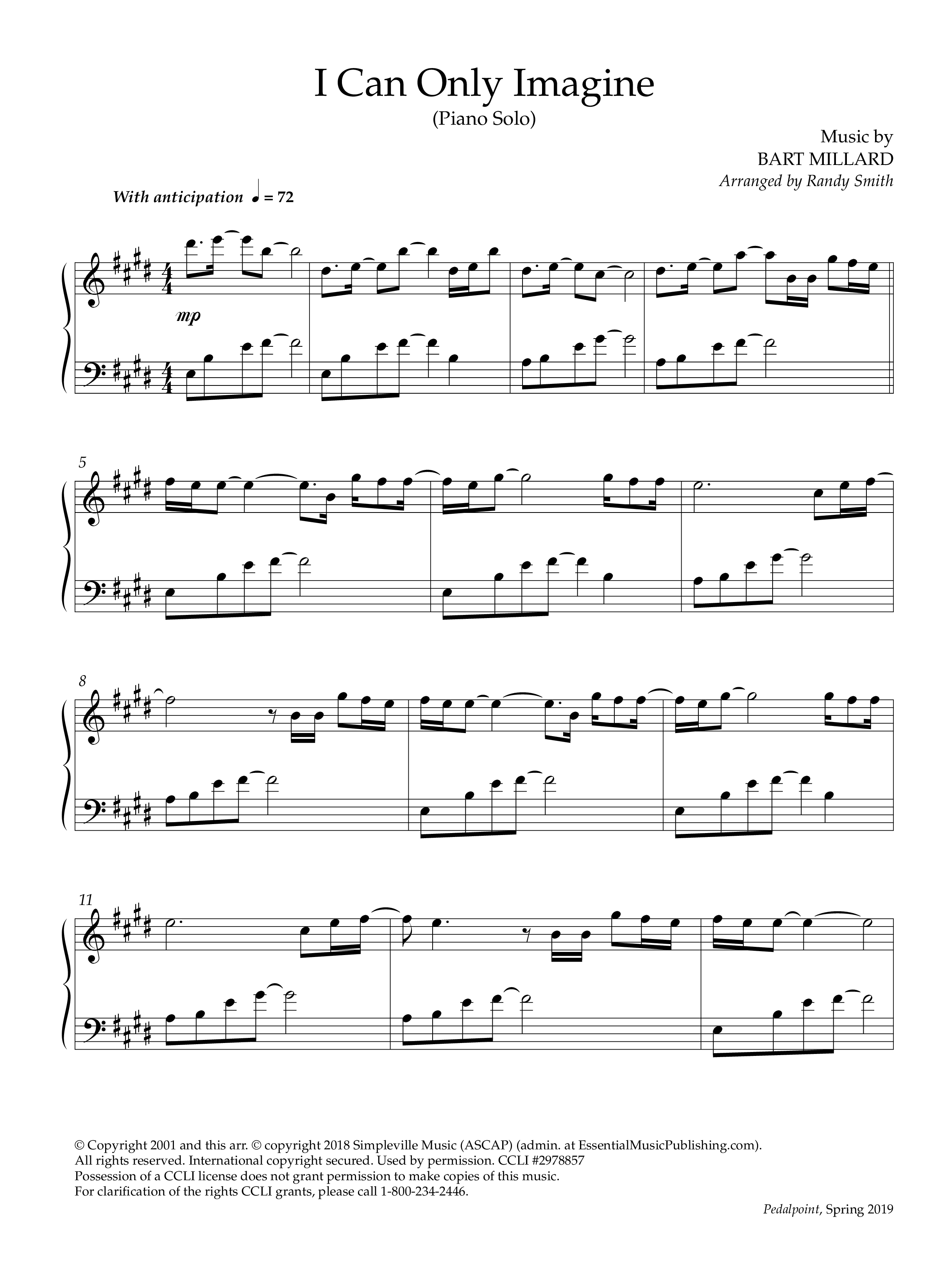 I Can Only Imagine (Instrumental) Piano Sheet (Lifeway Worship / Arr. Randy Smith)