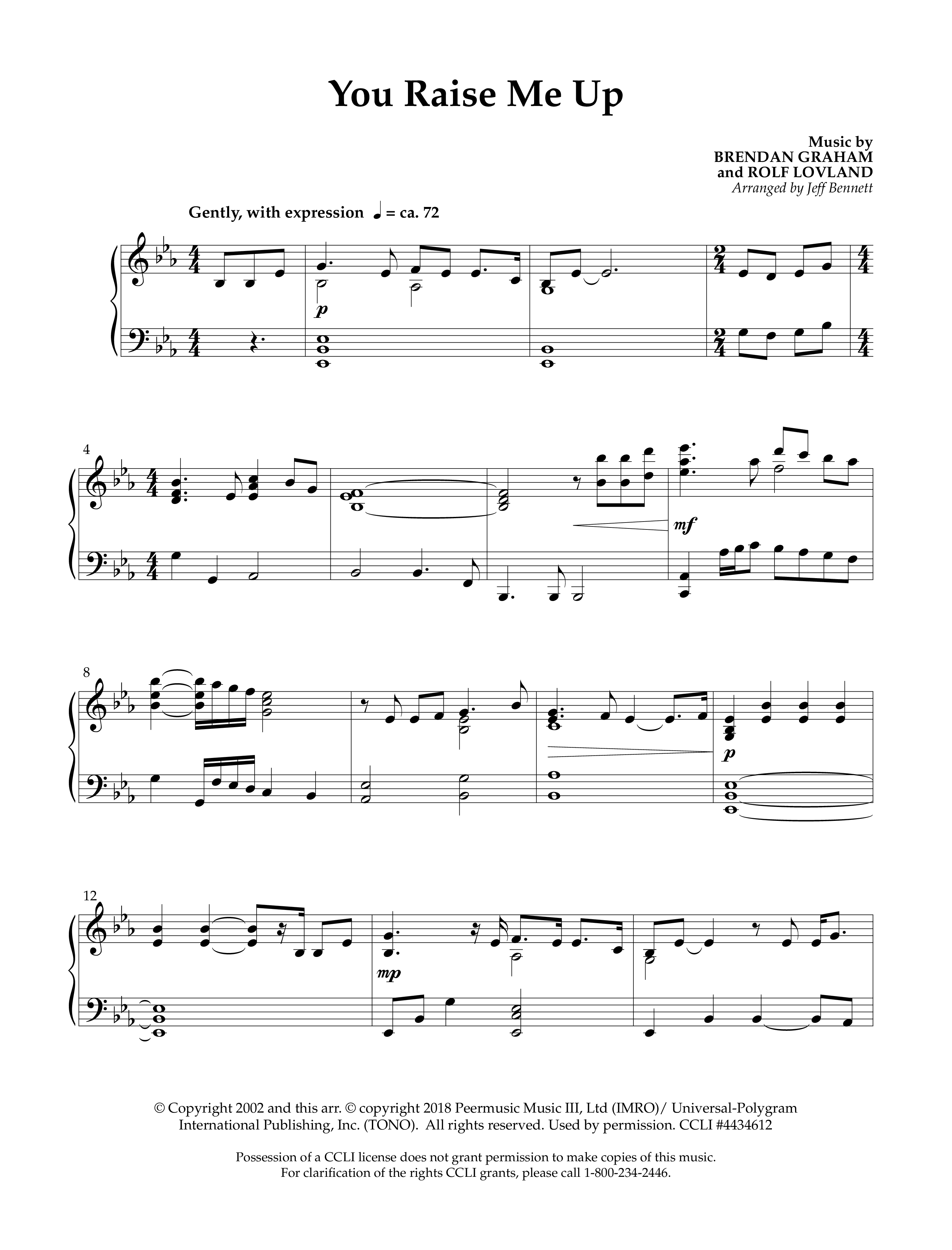 You Raise Me Up (Instrumental) Piano Sheet (Lifeway Worship / Arr. Jeffery Bennett)