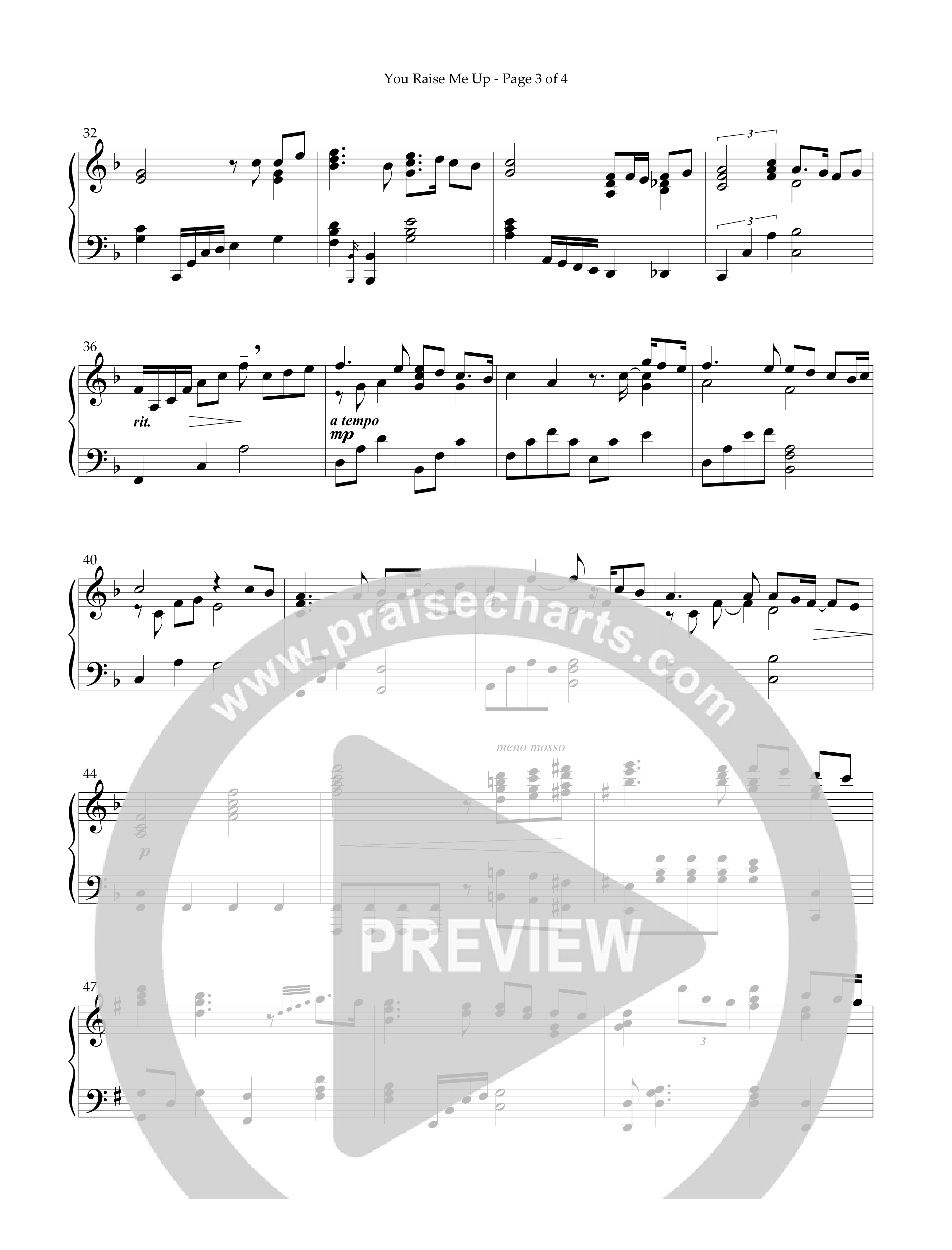 You Raise Me Up (Instrumental) Piano Sheet (Lifeway Worship / Arr. Jeffery Bennett)