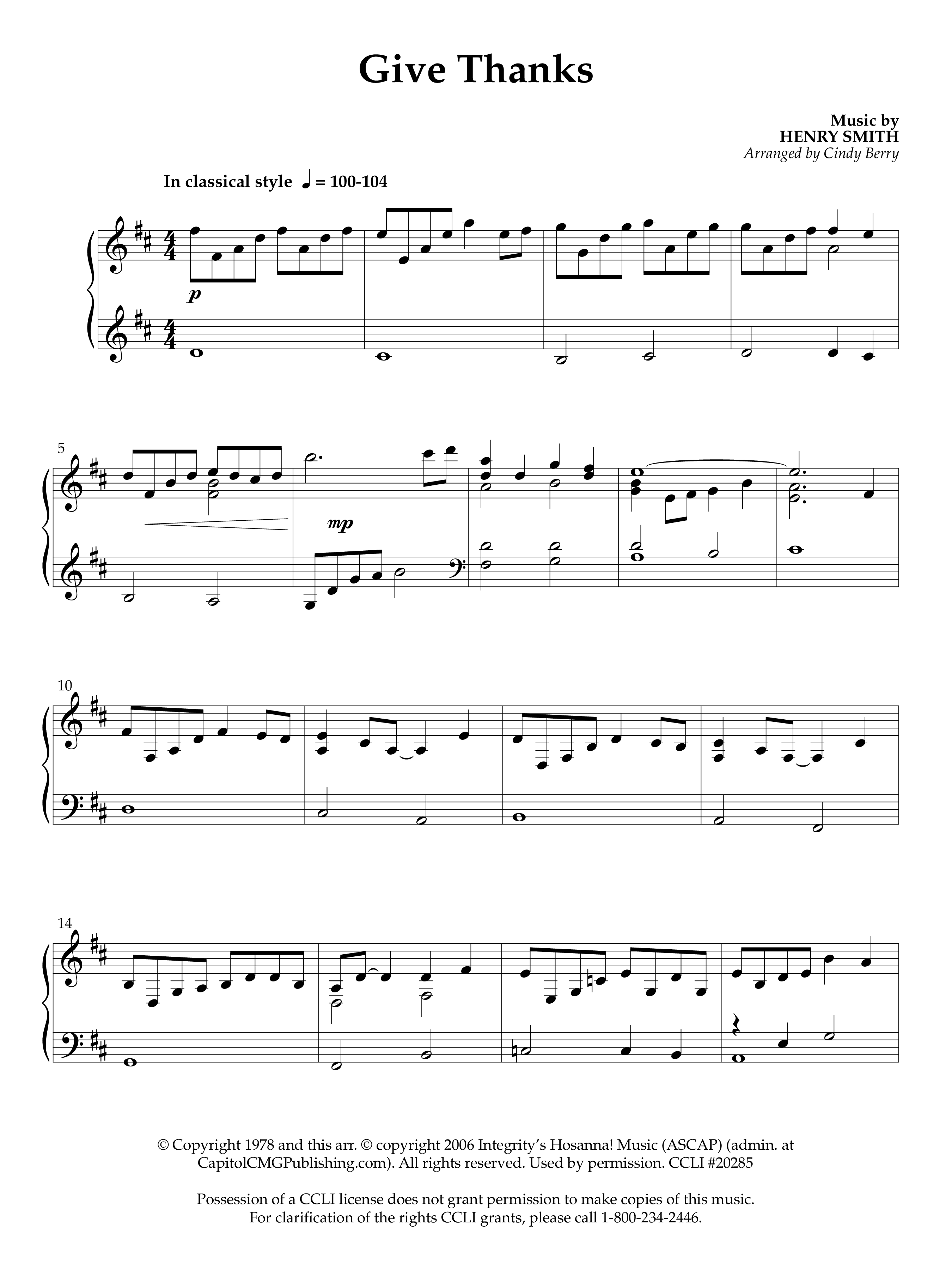 Give Thanks (Instrumental) Piano Sheet (Lifeway Worship / Arr. Cindy Berry)