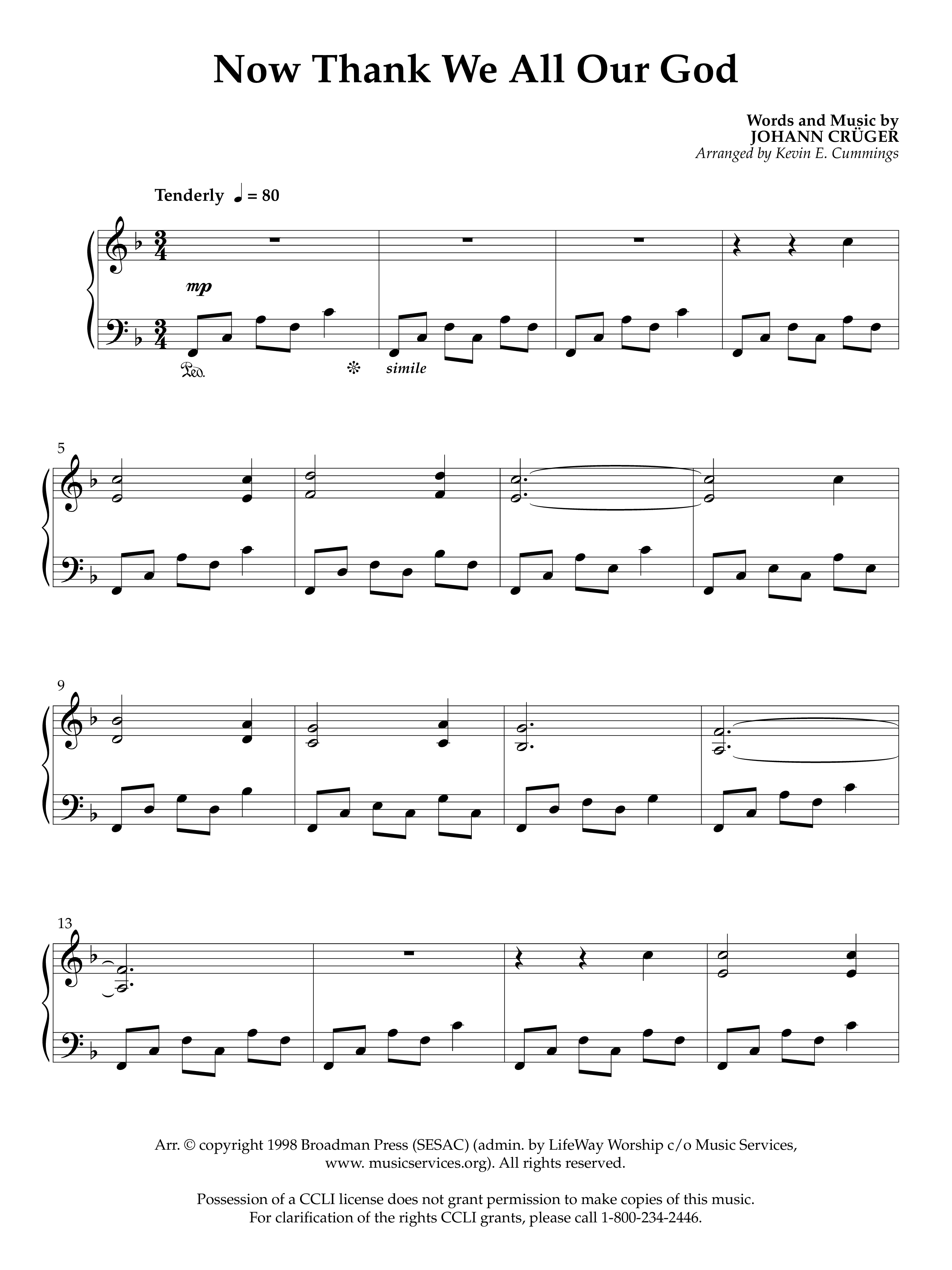 Now Thank We All Our God (Instrumental) Piano Sheet (Lifeway Worship / Arr. Kevin E. Cummings)