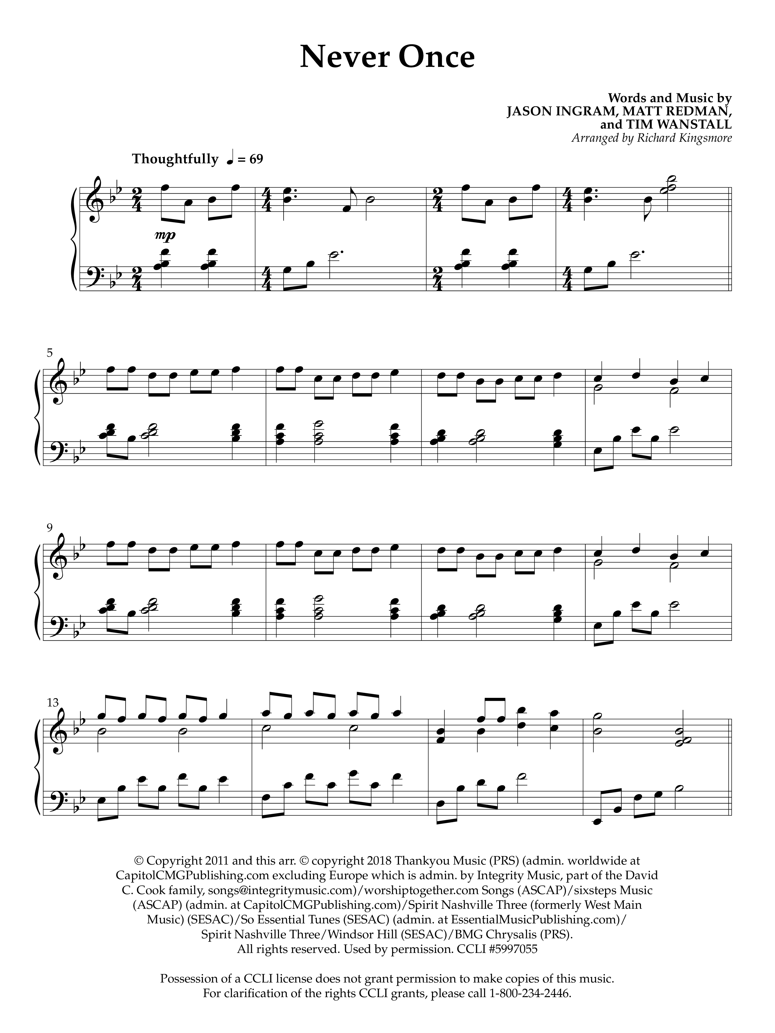 Never Once (Instrumental) Piano Solo (Lifeway Worship / Arr. Richard Kingsmore)