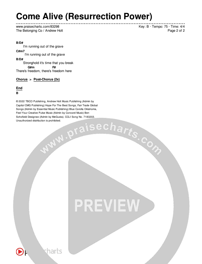 Come Alive (Resurrection Power) Chords & Lyrics (The Belonging Co / Andrew Holt)