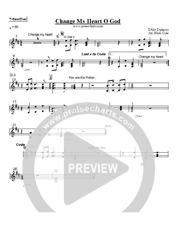 Change My Heart Oh God Tenor Sax/Clarinet (Eddie Espinosa)
