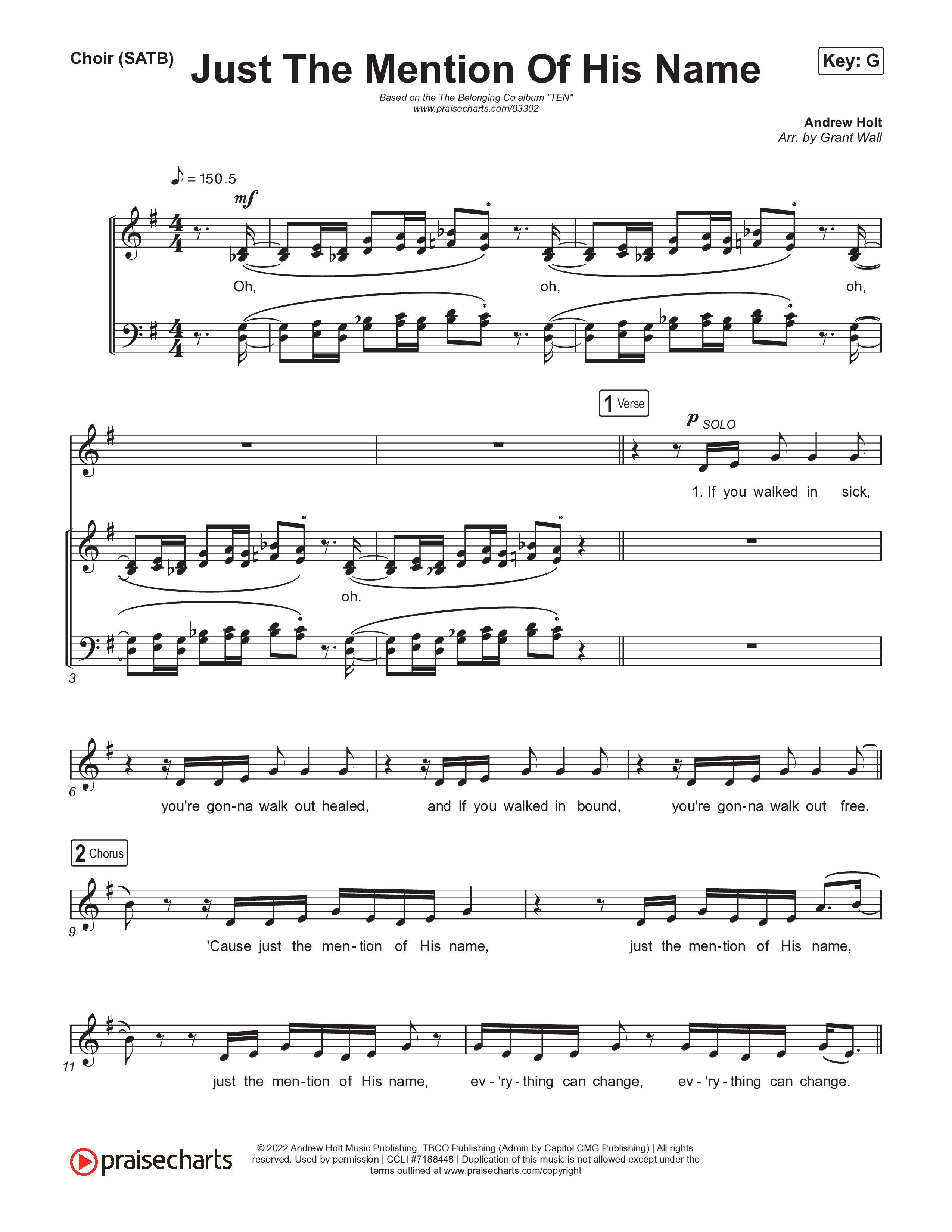 Just The Mention Of His Name Choir Sheet (SATB) (The Belonging Co / Natalie Grant)