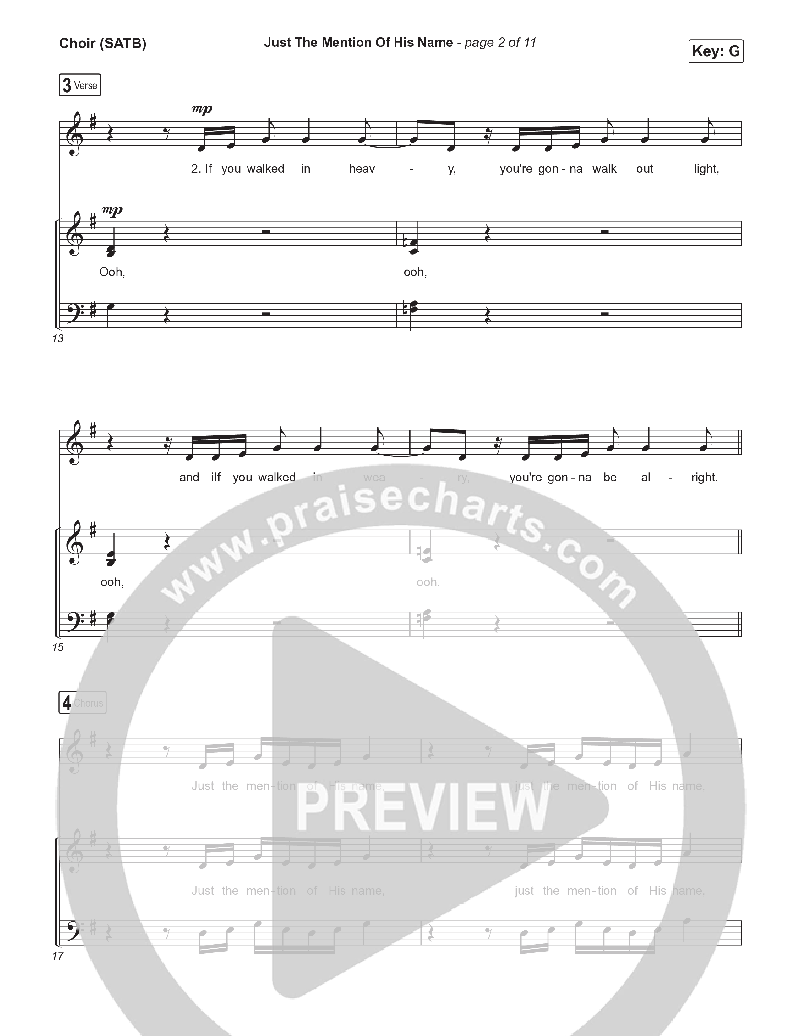 Just The Mention Of His Name Choir Sheet (SATB) (The Belonging Co / Natalie Grant)