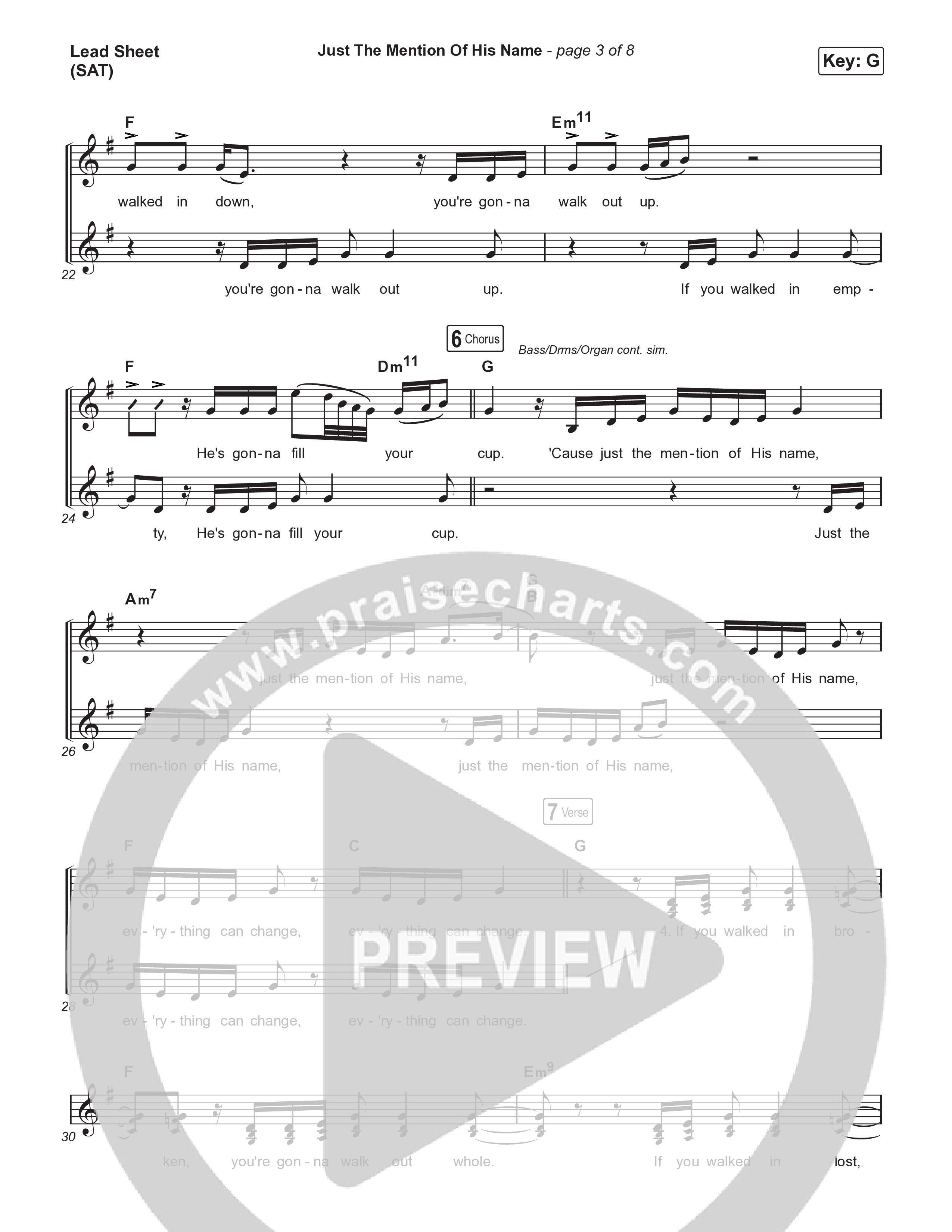 Just The Mention Of His Name Lead Sheet (SAT) (The Belonging Co / Natalie Grant)