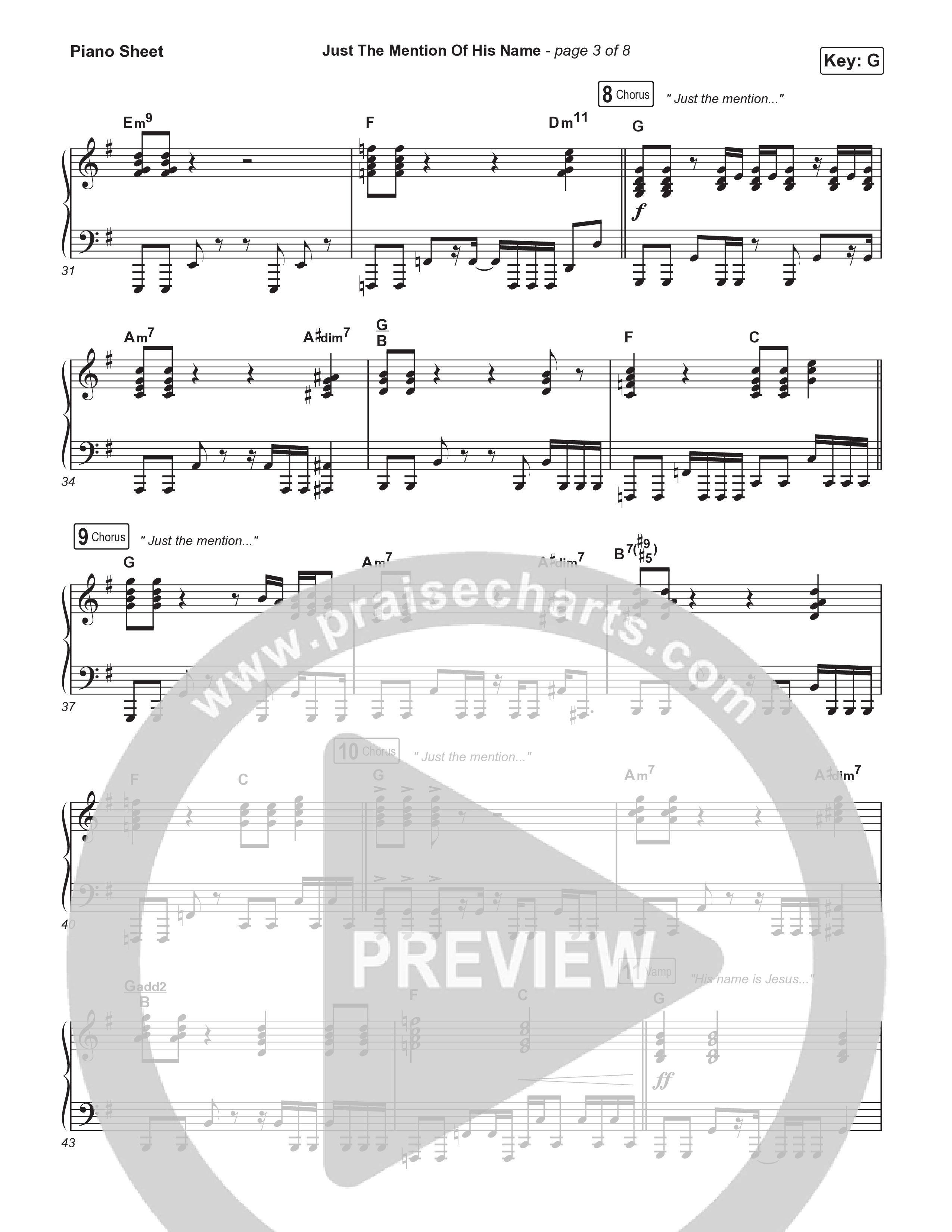 Just The Mention Of His Name Piano Sheet (The Belonging Co / Natalie Grant)