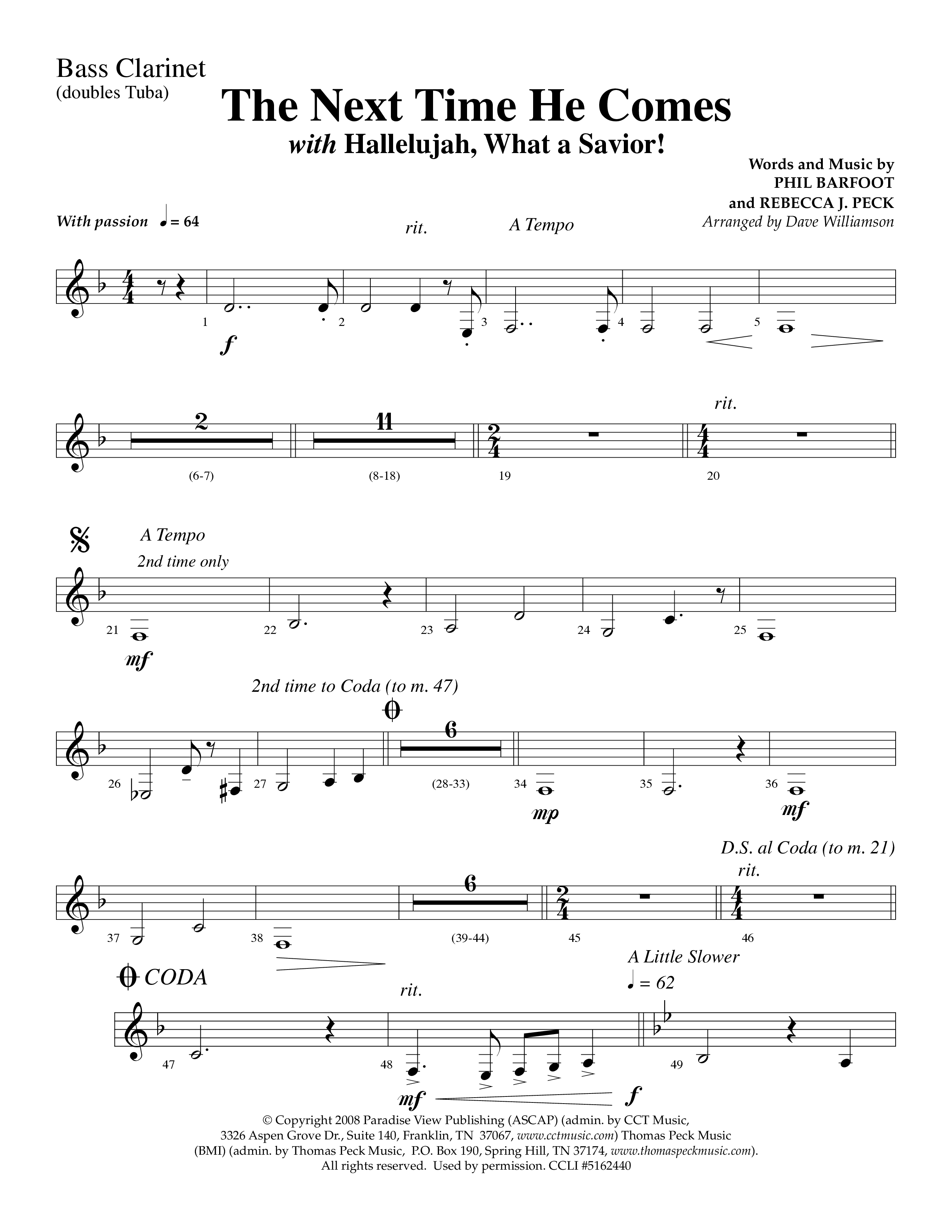 The Next Time He Comes (with Hallelujah What A Savior) (Choral Anthem SATB) Bass Clarinet (Lifeway Choral / Arr. Dave Williamson)