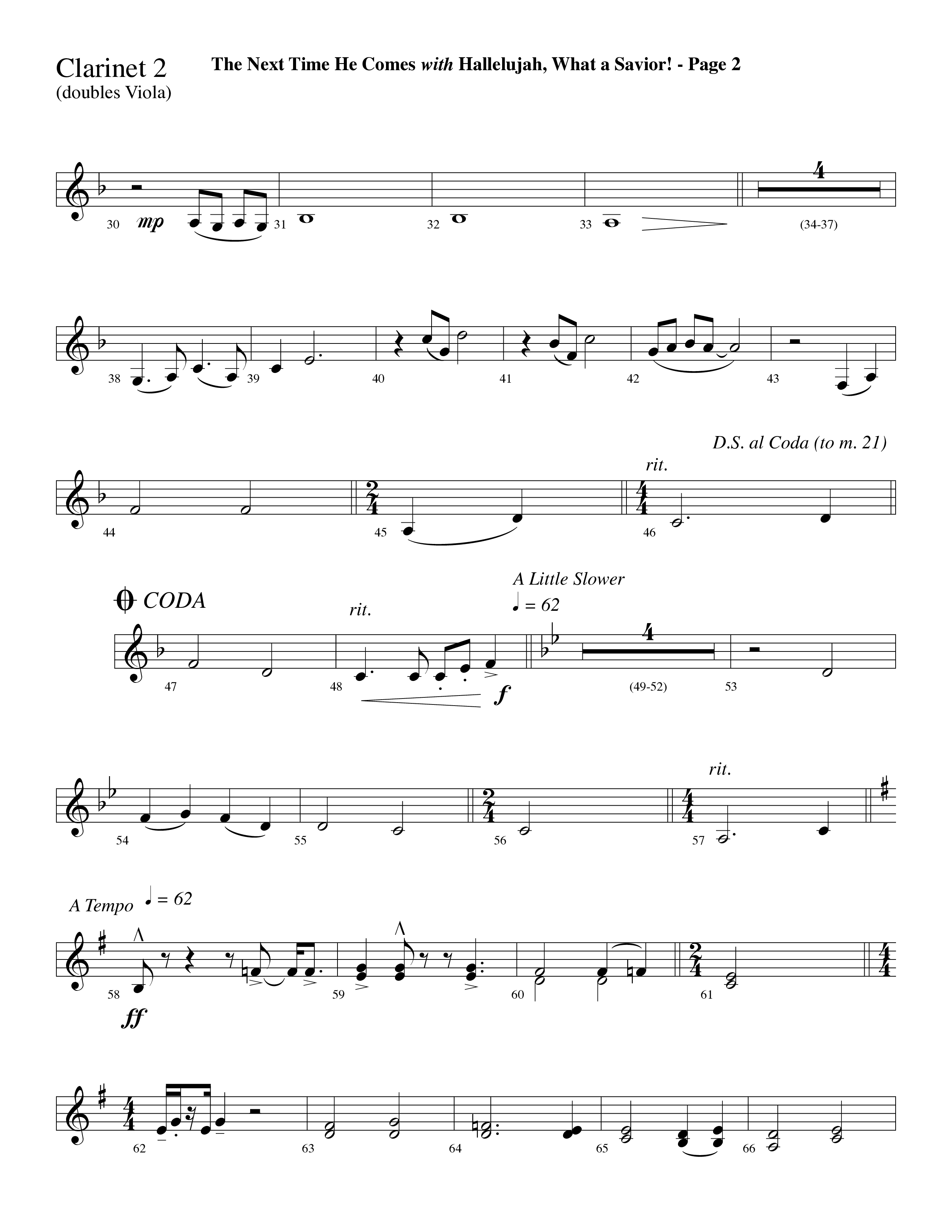 The Next Time He Comes (with Hallelujah What A Savior) (Choral Anthem SATB) Clarinet (Lifeway Choral / Arr. Dave Williamson)