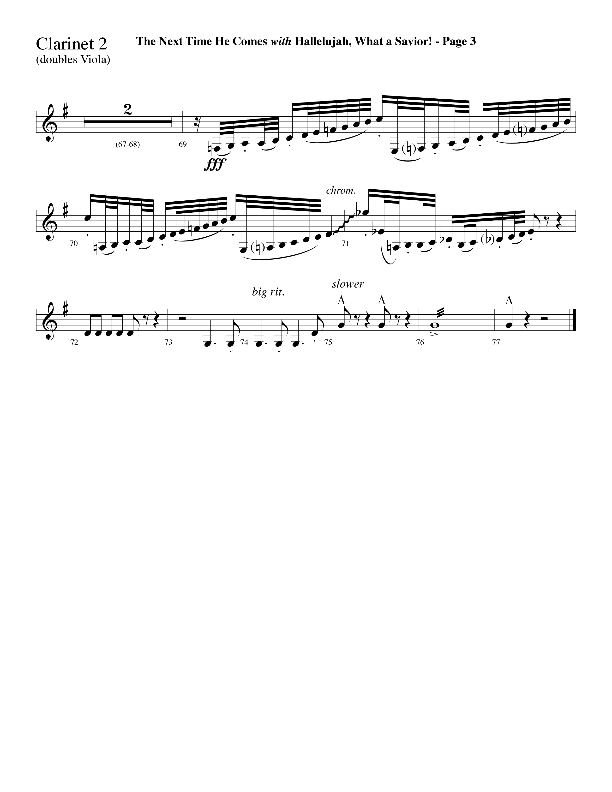 The Next Time He Comes (with Hallelujah What A Savior) (Choral Anthem SATB) Clarinet (Lifeway Choral / Arr. Dave Williamson)