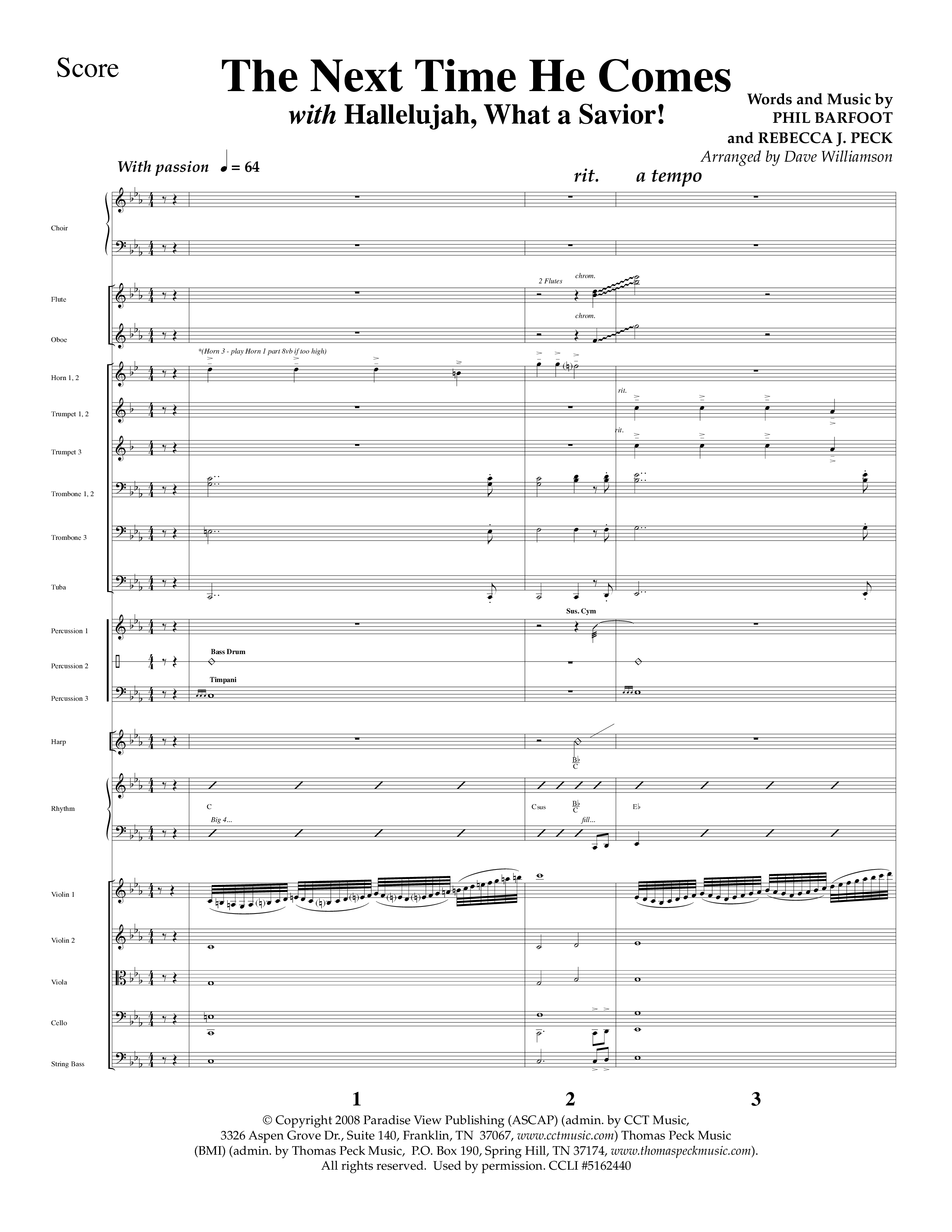 The Next Time He Comes (with Hallelujah What A Savior) (Choral Anthem SATB) Orchestration (Lifeway Choral / Arr. Dave Williamson)