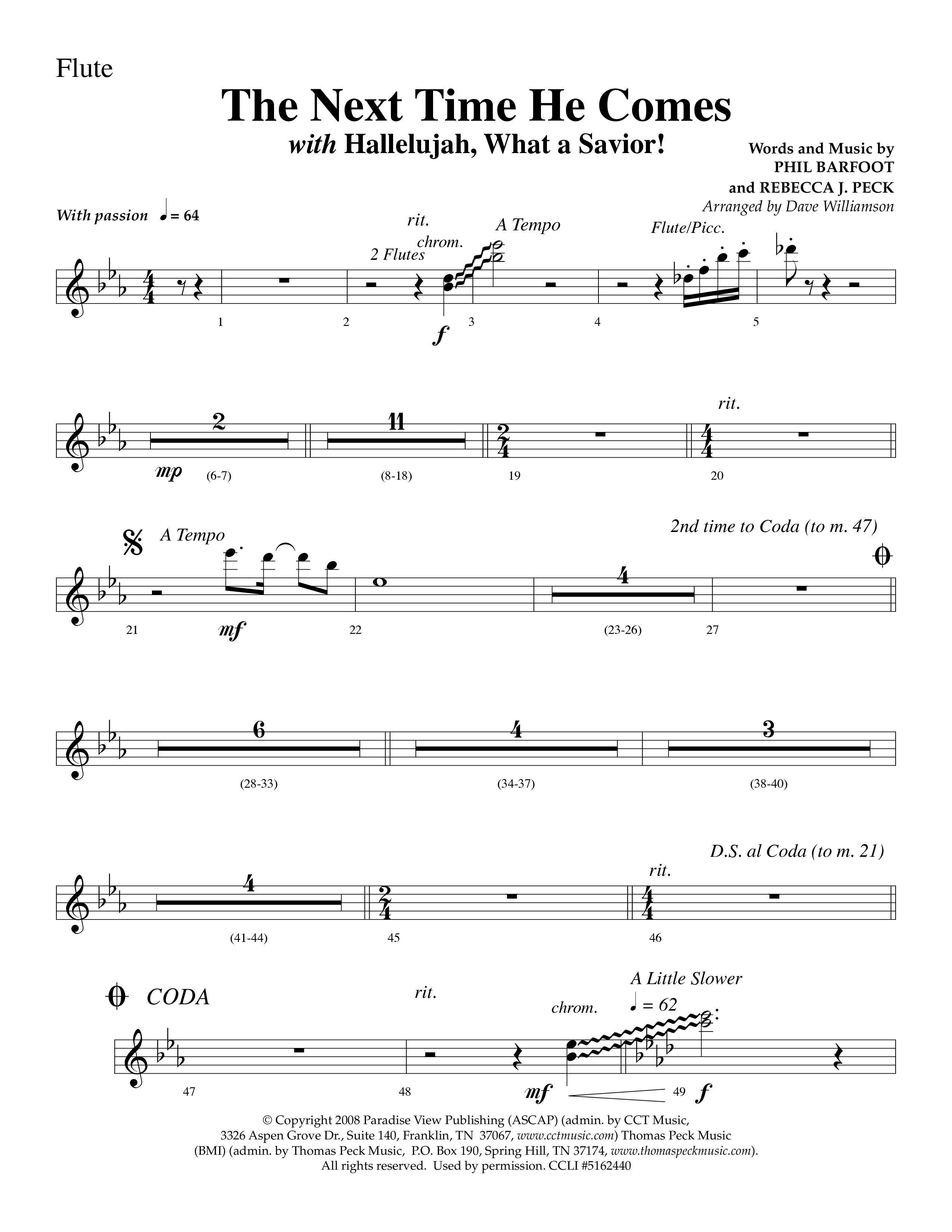 The Next Time He Comes (with Hallelujah What A Savior) (Choral Anthem SATB) Flute (Lifeway Choral / Arr. Dave Williamson)