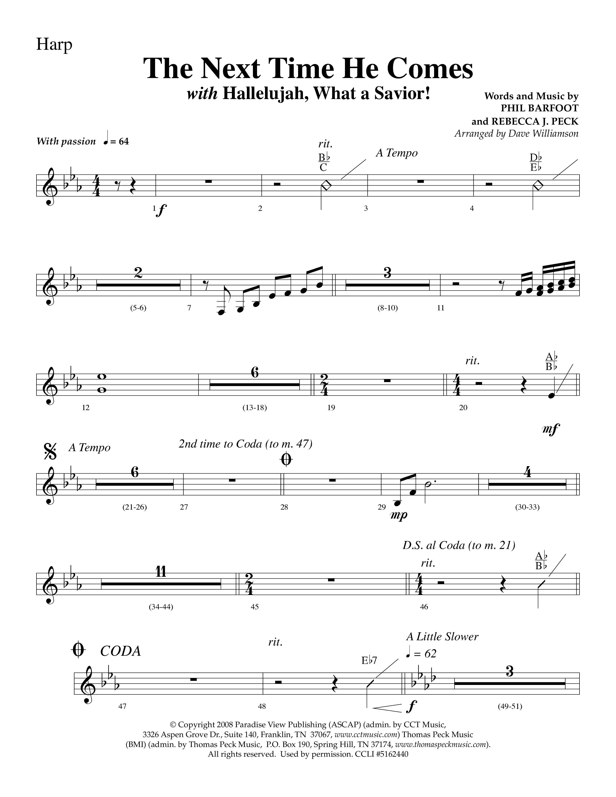 The Next Time He Comes (with Hallelujah What A Savior) (Choral Anthem SATB) Harp (Lifeway Choral / Arr. Dave Williamson)