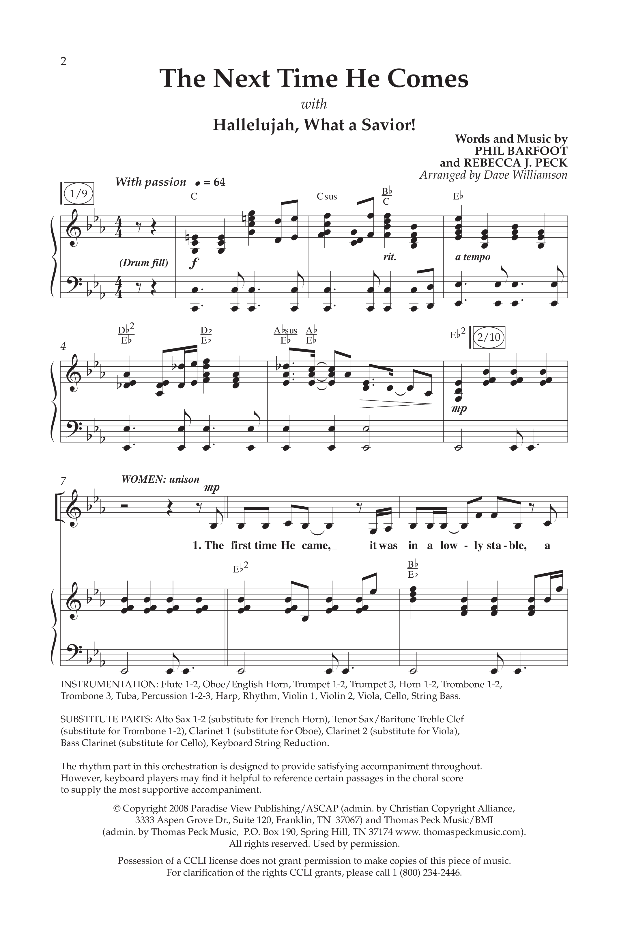 The Next Time He Comes (with Hallelujah What A Savior) (Choral Anthem SATB) Anthem (SATB/Piano) (Lifeway Choral / Arr. Dave Williamson)