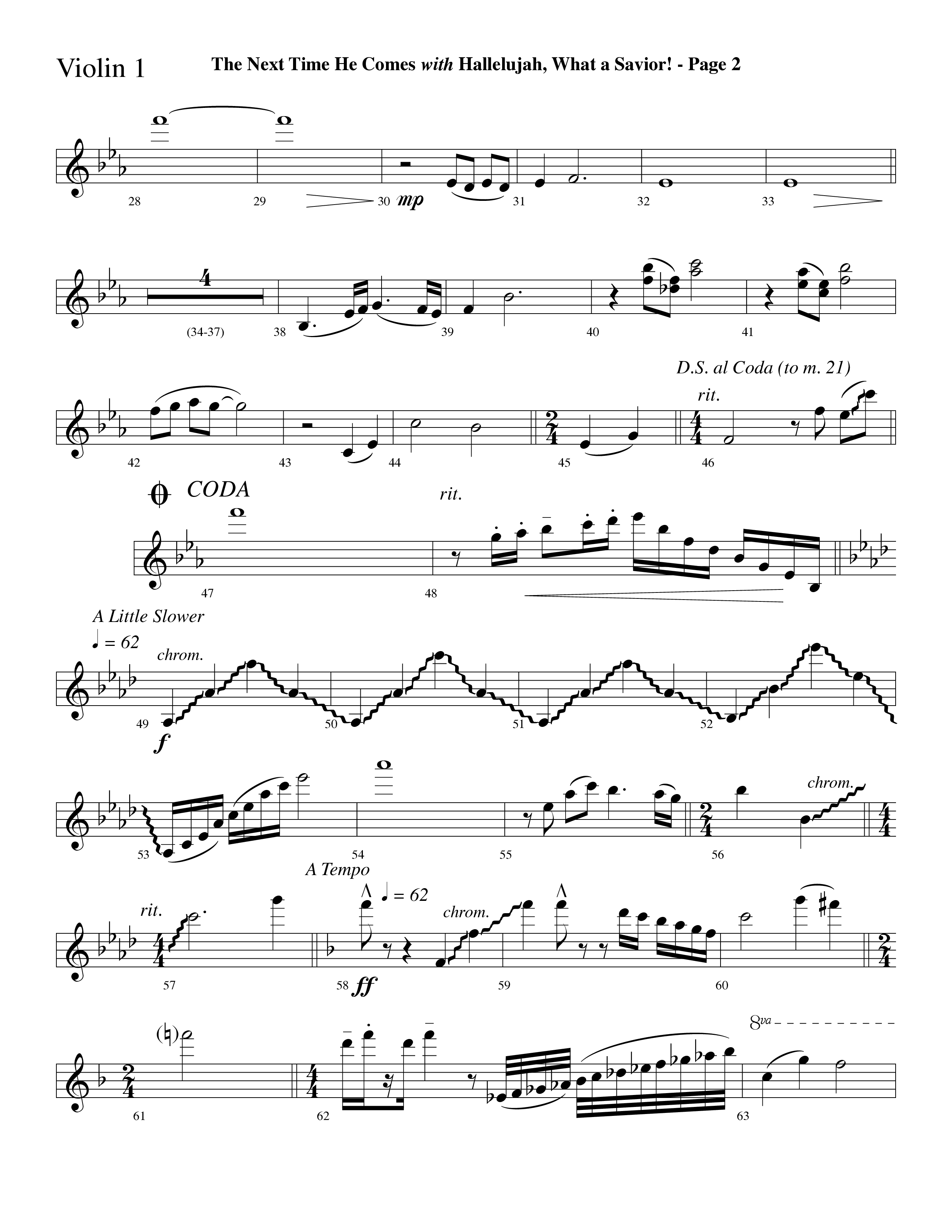 The Next Time He Comes (with Hallelujah What A Savior) (Choral Anthem SATB) Violin 1 (Lifeway Choral / Arr. Dave Williamson)