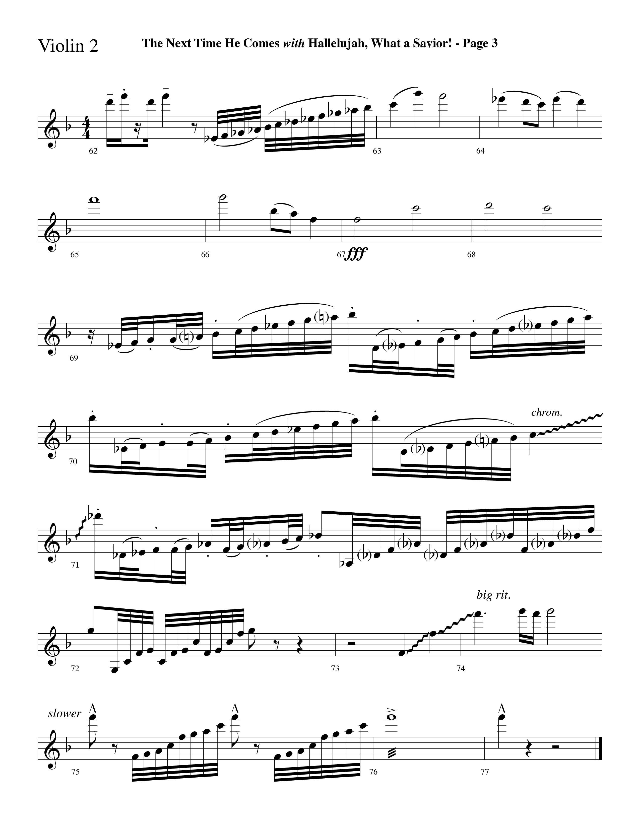 The Next Time He Comes (with Hallelujah What A Savior) (Choral Anthem SATB) Violin 2 (Lifeway Choral / Arr. Dave Williamson)