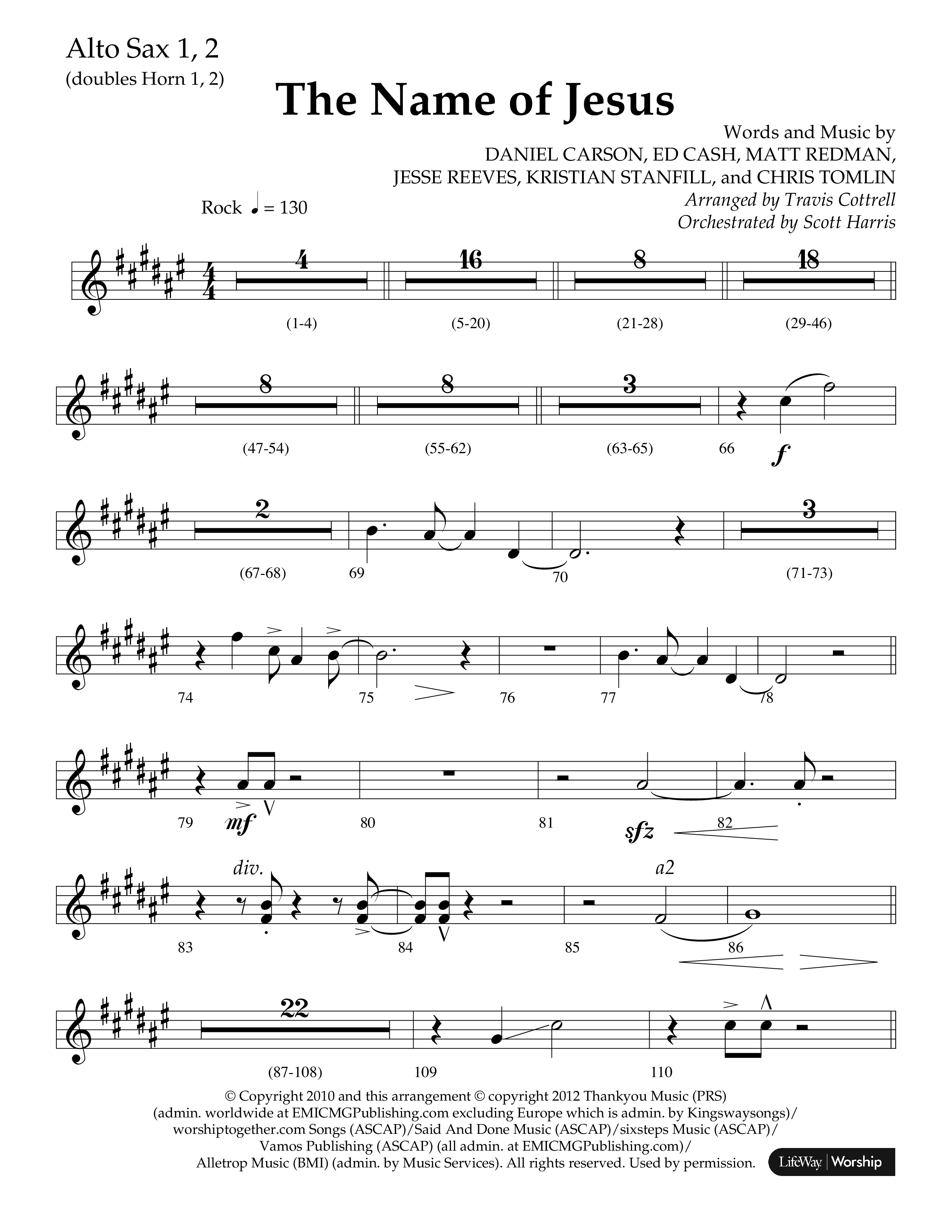 The Name Of Jesus (Choral Anthem SATB) Alto Sax 1/2 (Lifeway Choral / Arr. Travis Cottrell / Orch. Scott Harris)