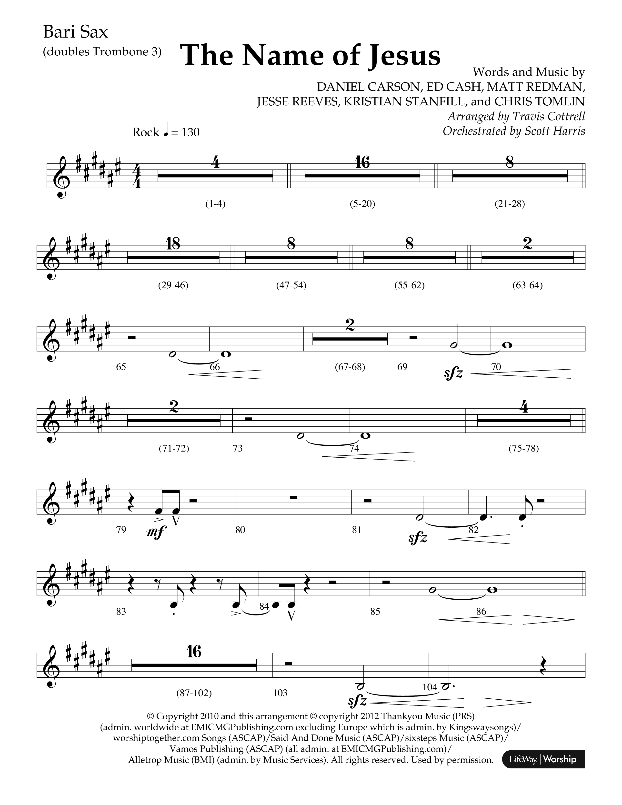 The Name Of Jesus (Choral Anthem SATB) Bari Sax (Lifeway Choral / Arr. Travis Cottrell / Orch. Scott Harris)
