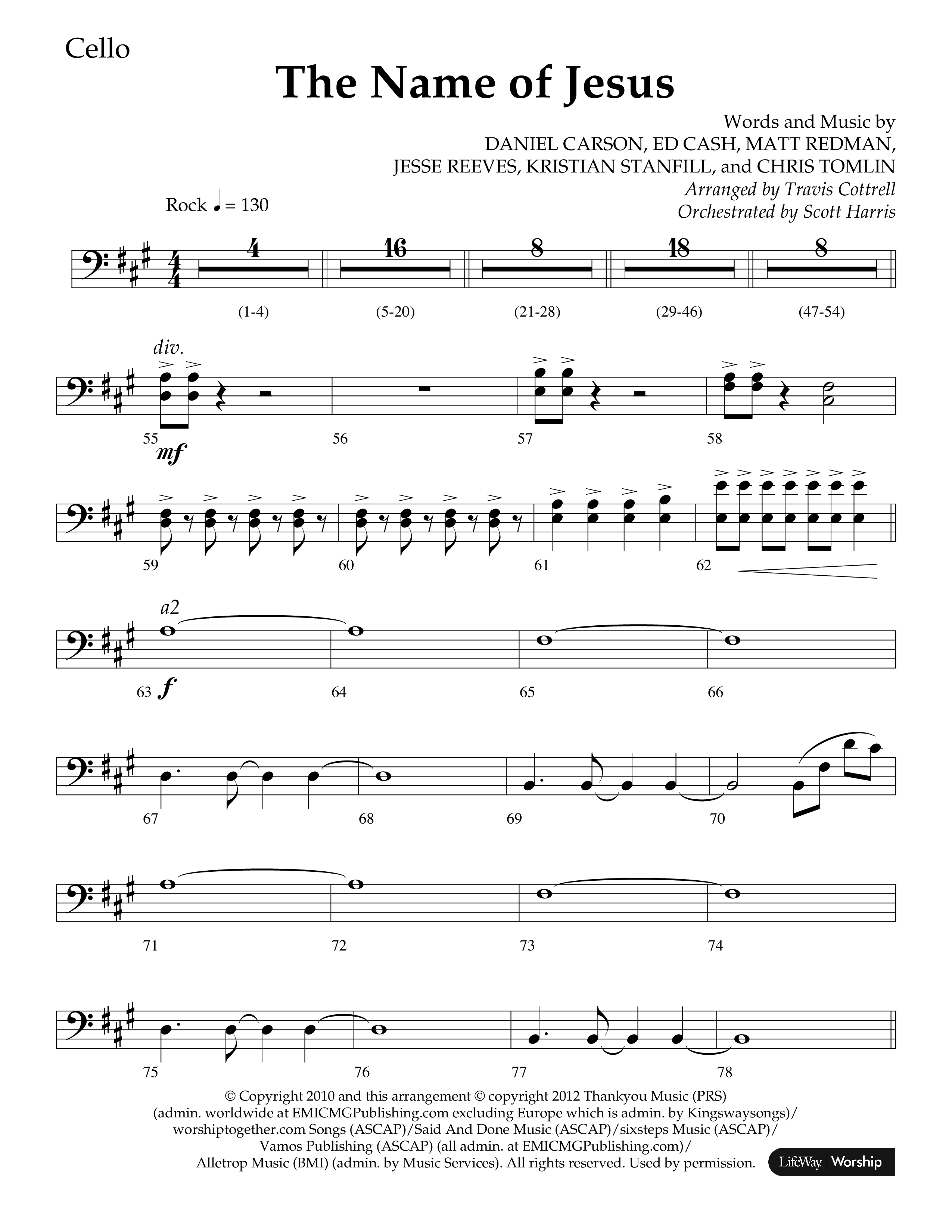 The Name Of Jesus (Choral Anthem SATB) Cello (Lifeway Choral / Arr. Travis Cottrell / Orch. Scott Harris)