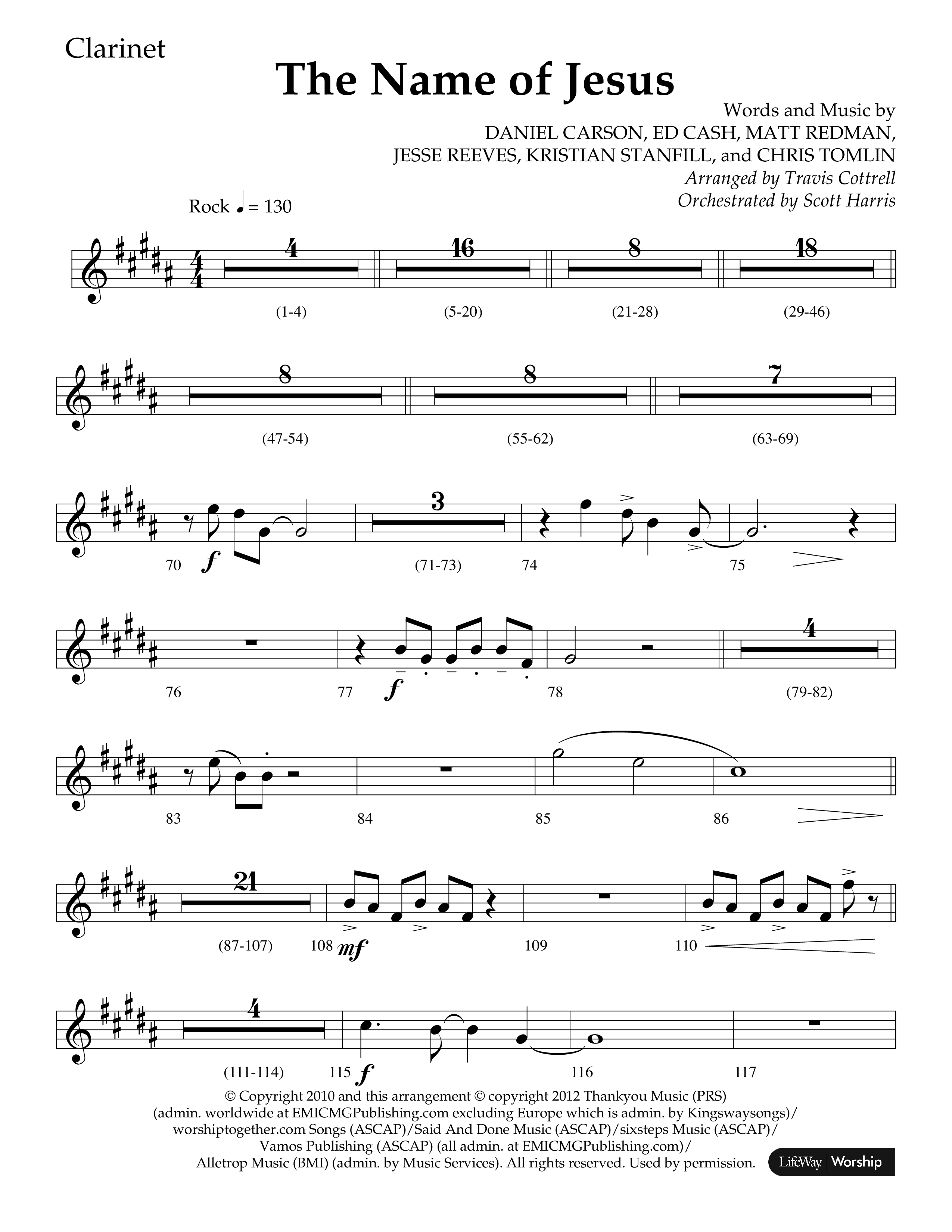 The Name Of Jesus (Choral Anthem SATB) Clarinet 1/2 (Lifeway Choral / Arr. Travis Cottrell / Orch. Scott Harris)