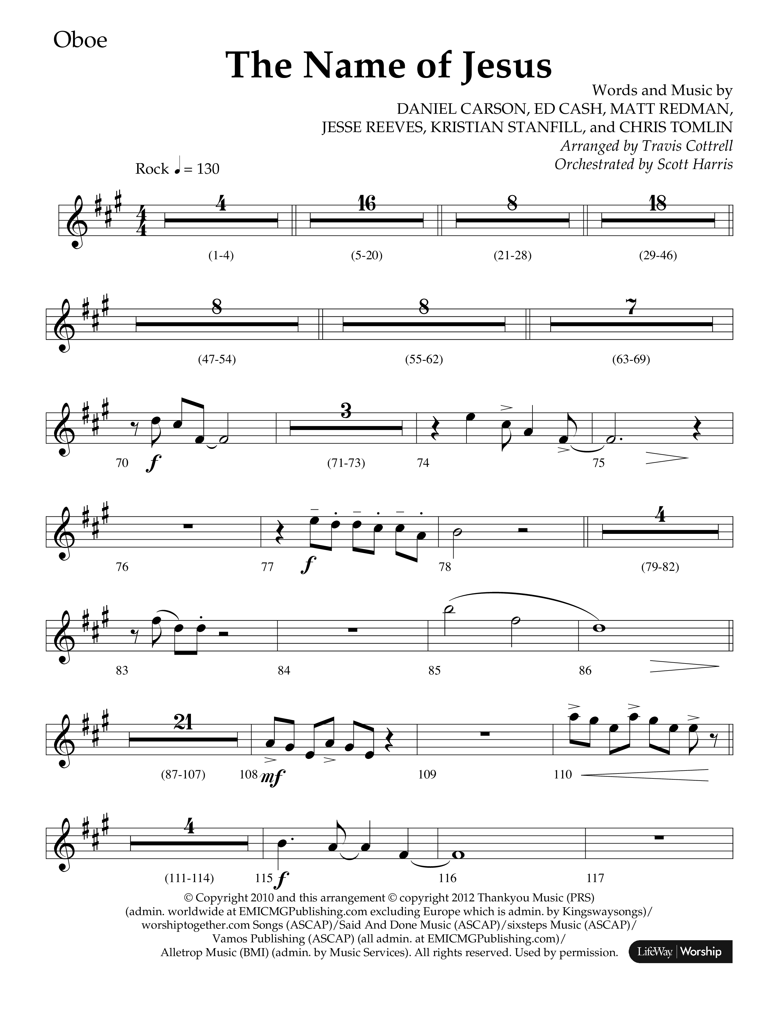 The Name Of Jesus (Choral Anthem SATB) Oboe (Lifeway Choral / Arr. Travis Cottrell / Orch. Scott Harris)
