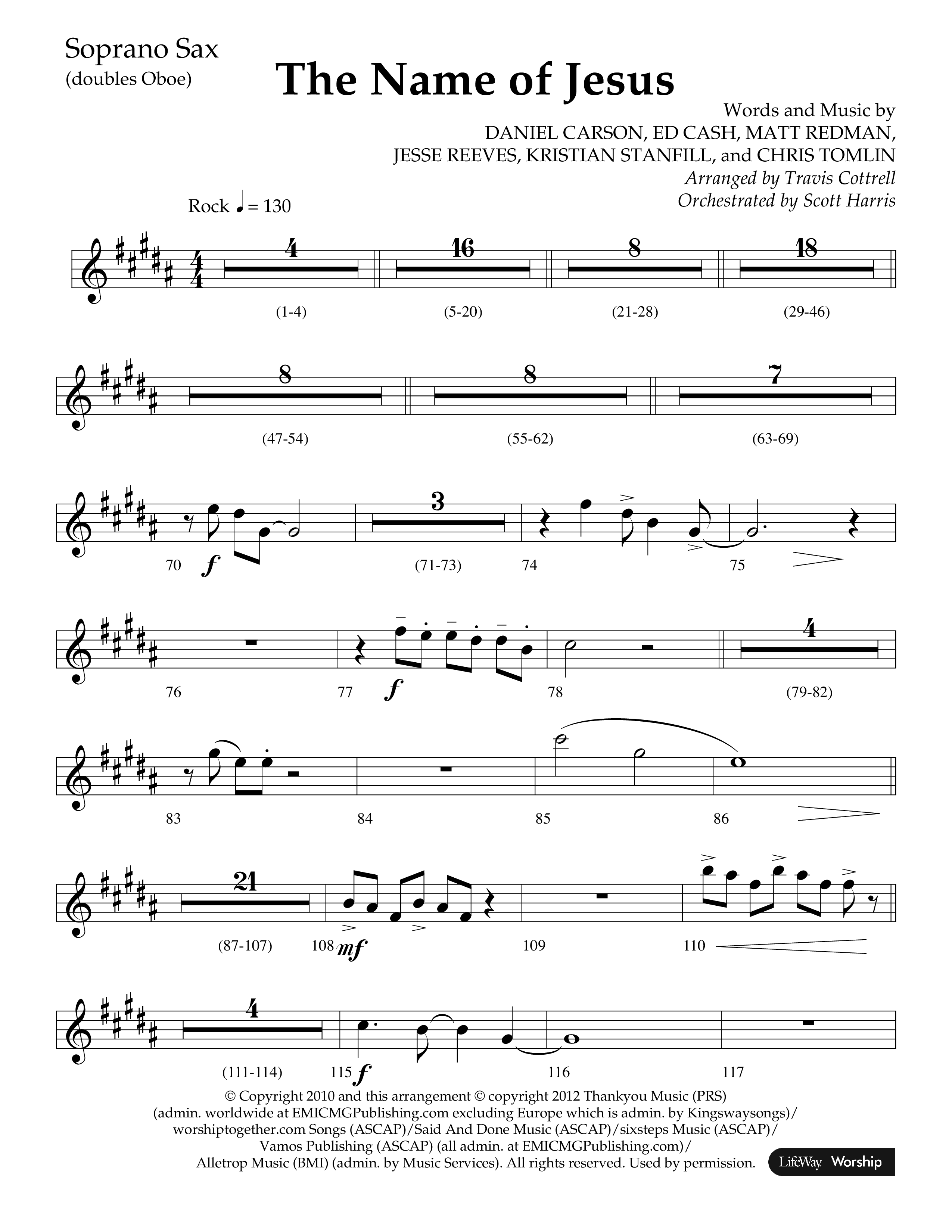 The Name Of Jesus (Choral Anthem SATB) Soprano Sax (Lifeway Choral / Arr. Travis Cottrell / Orch. Scott Harris)