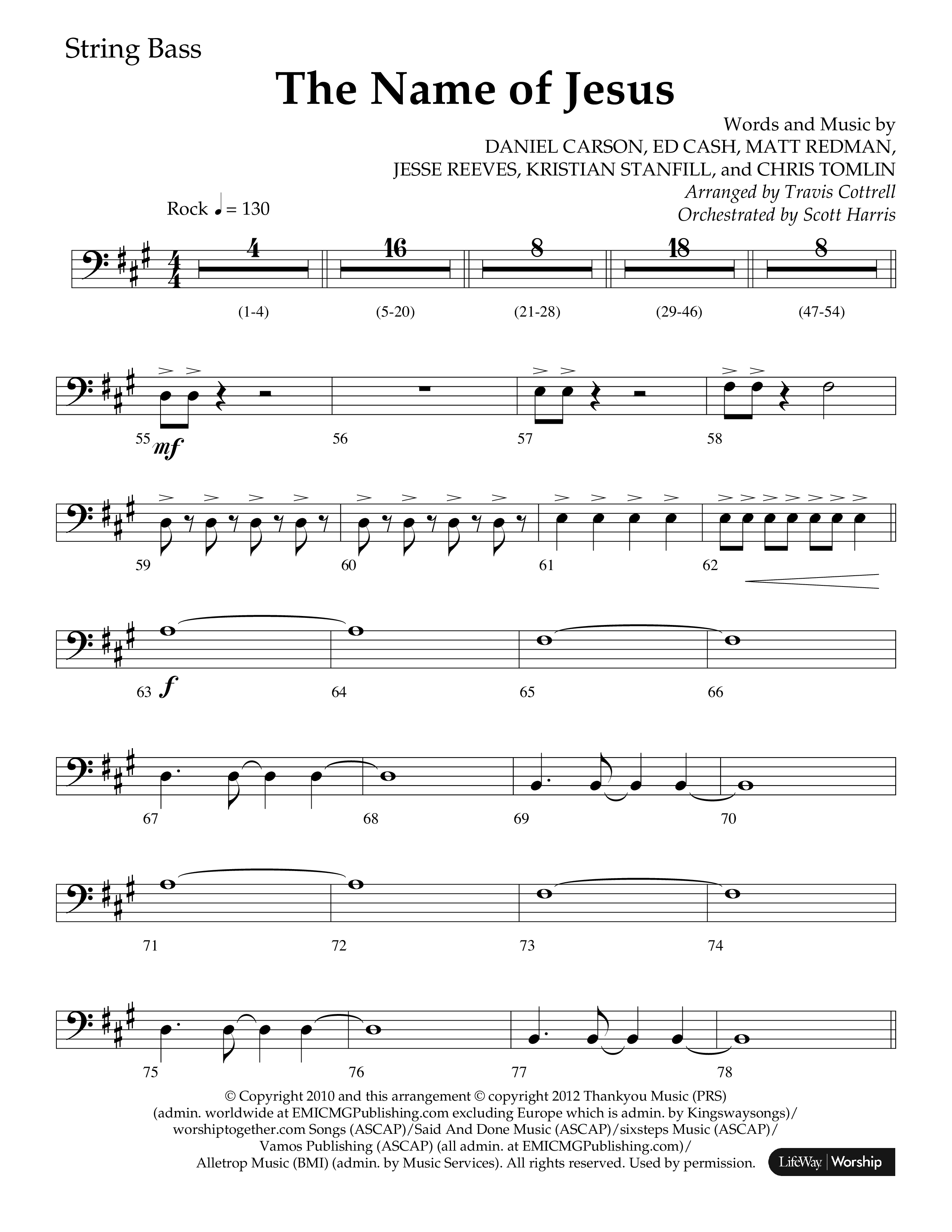 The Name Of Jesus (Choral Anthem SATB) String Bass (Lifeway Choral / Arr. Travis Cottrell / Orch. Scott Harris)