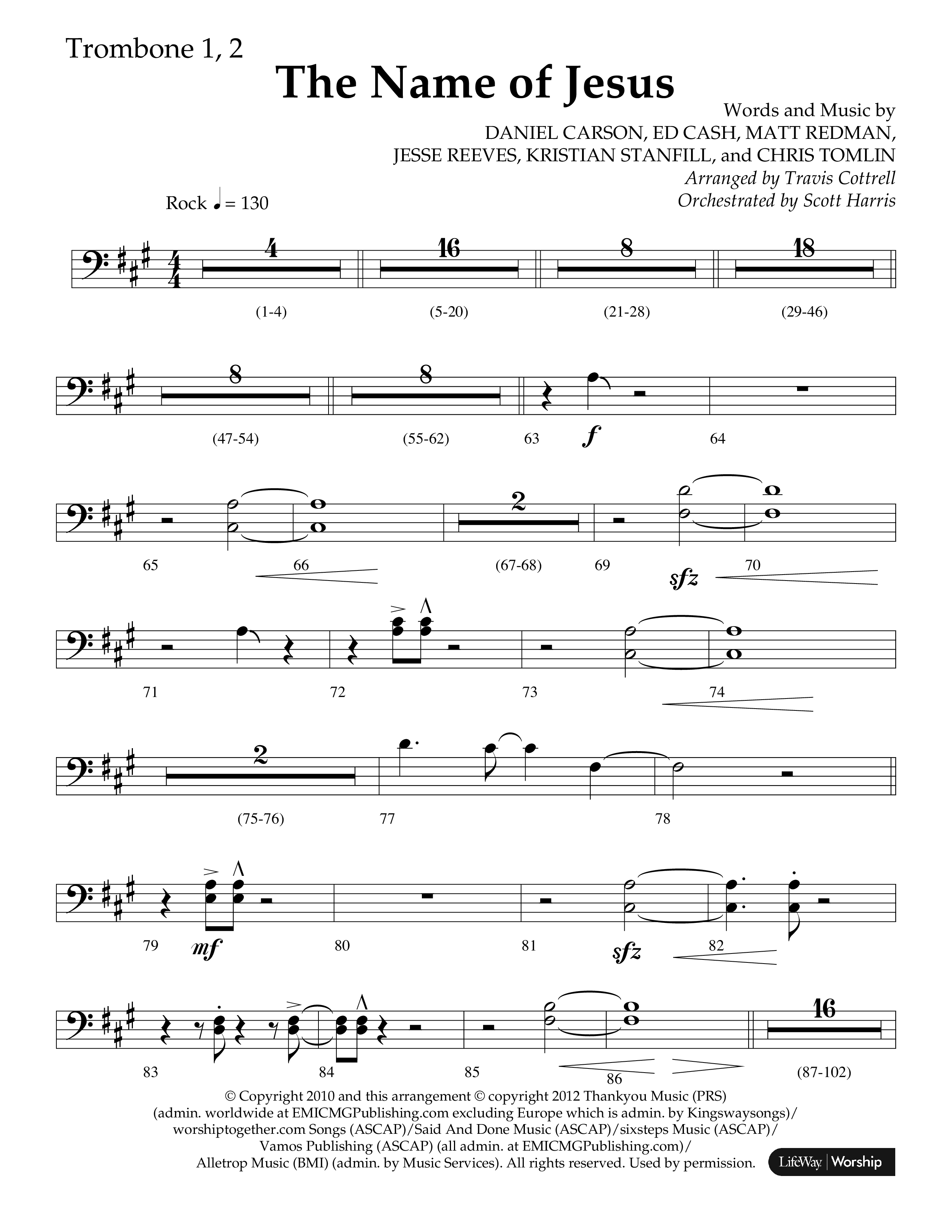 The Name Of Jesus (Choral Anthem SATB) Trombone 1/2 (Lifeway Choral / Arr. Travis Cottrell / Orch. Scott Harris)