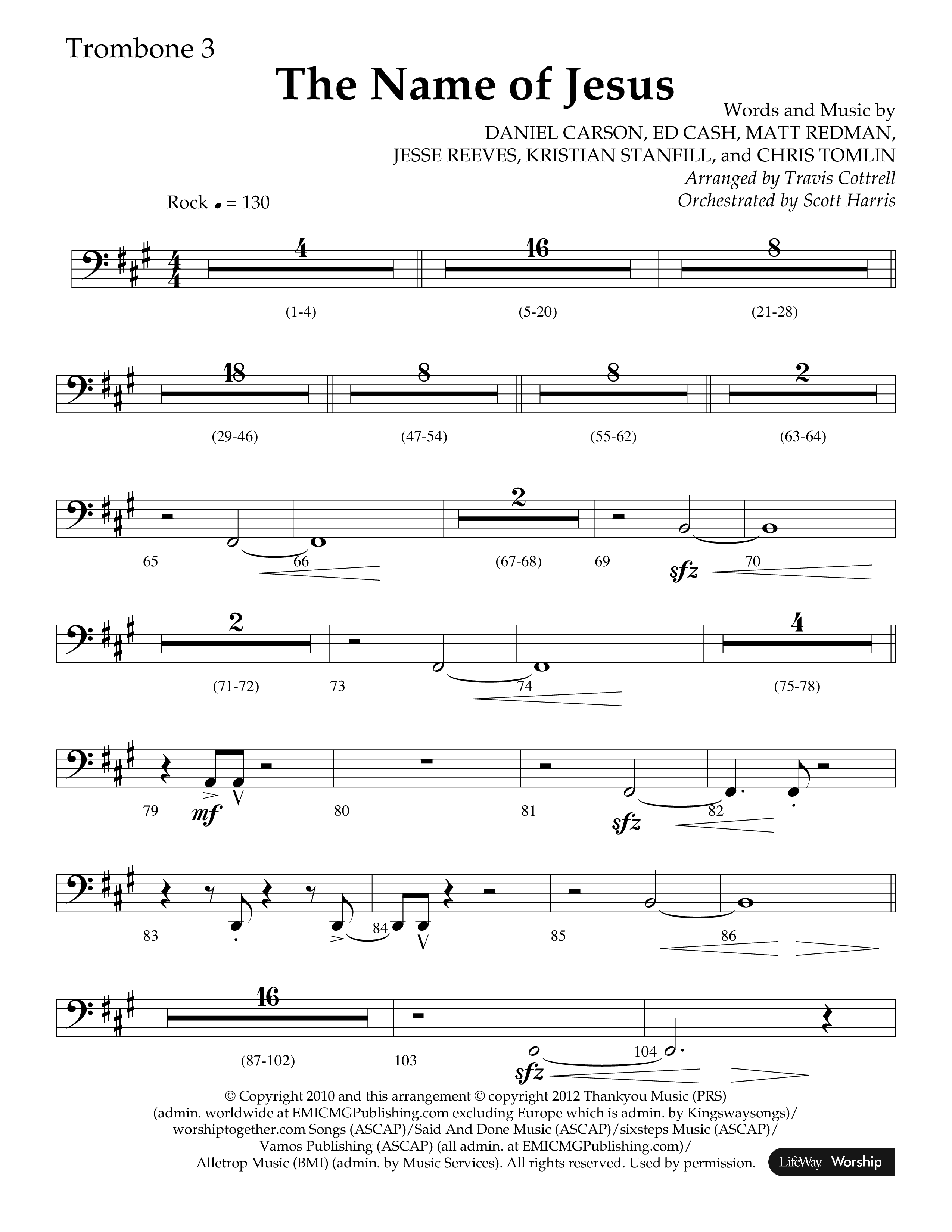 The Name Of Jesus (Choral Anthem SATB) Trombone 3 (Lifeway Choral / Arr. Travis Cottrell / Orch. Scott Harris)