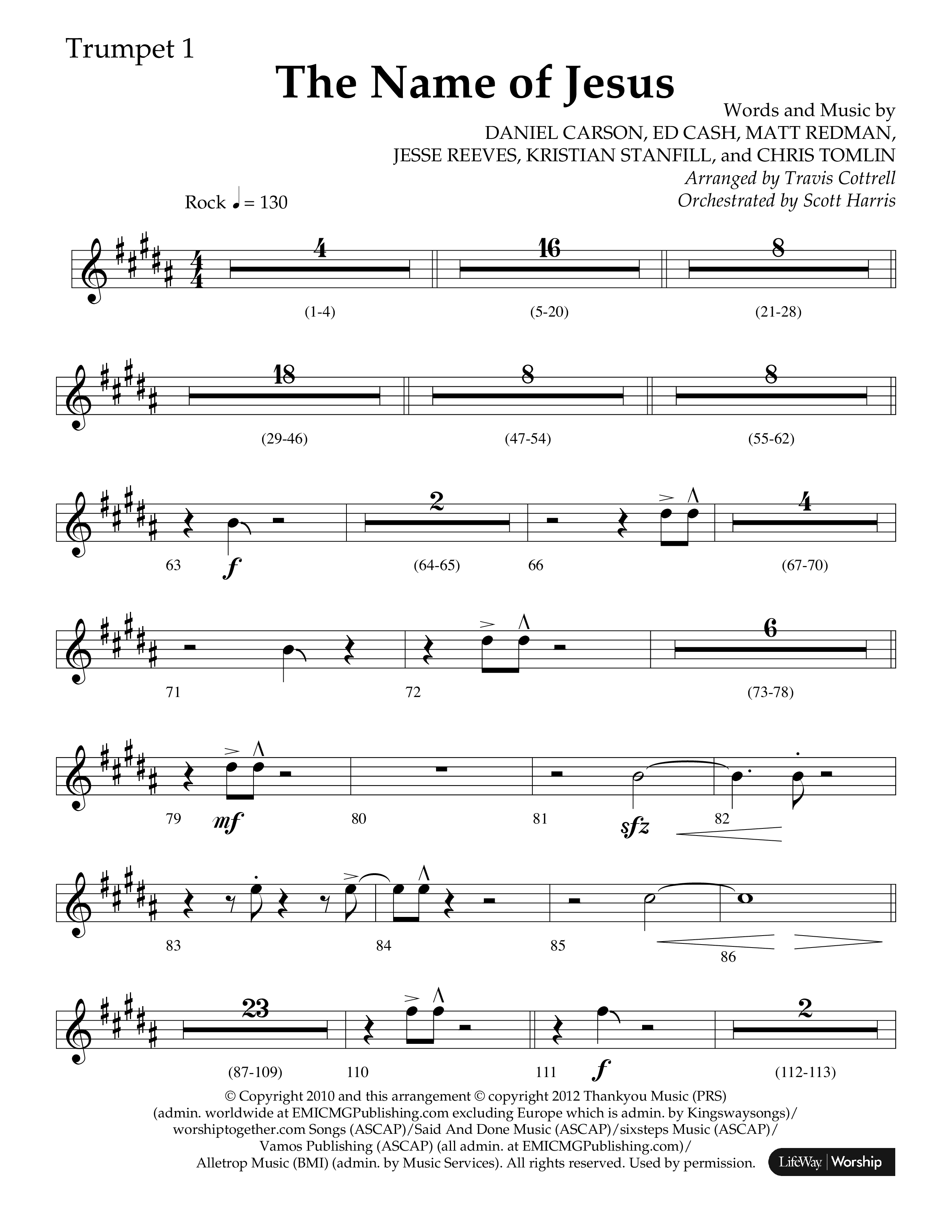 The Name Of Jesus (Choral Anthem SATB) Trumpet 1 (Lifeway Choral / Arr. Travis Cottrell / Orch. Scott Harris)