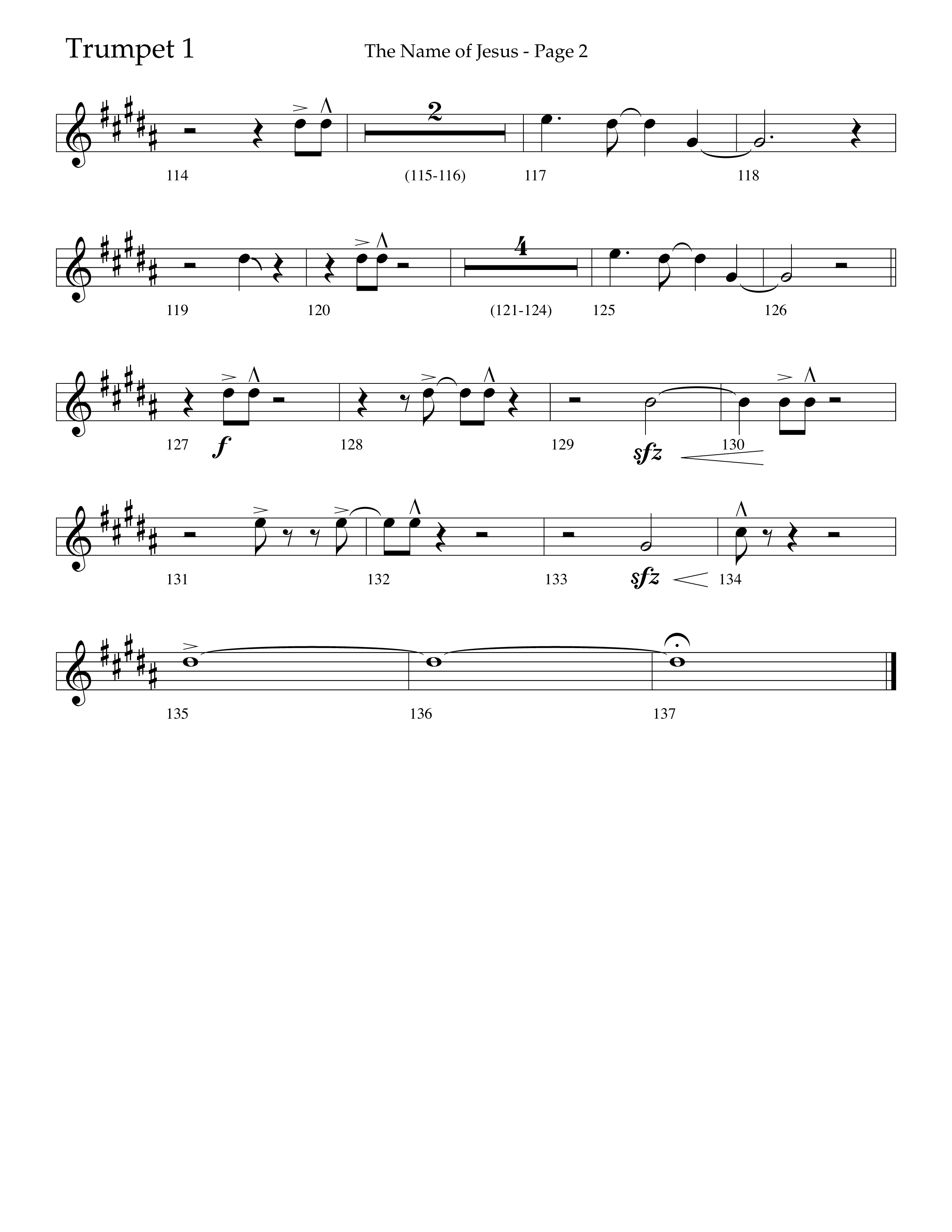 The Name Of Jesus (Choral Anthem SATB) Trumpet 1 (Lifeway Choral / Arr. Travis Cottrell / Orch. Scott Harris)
