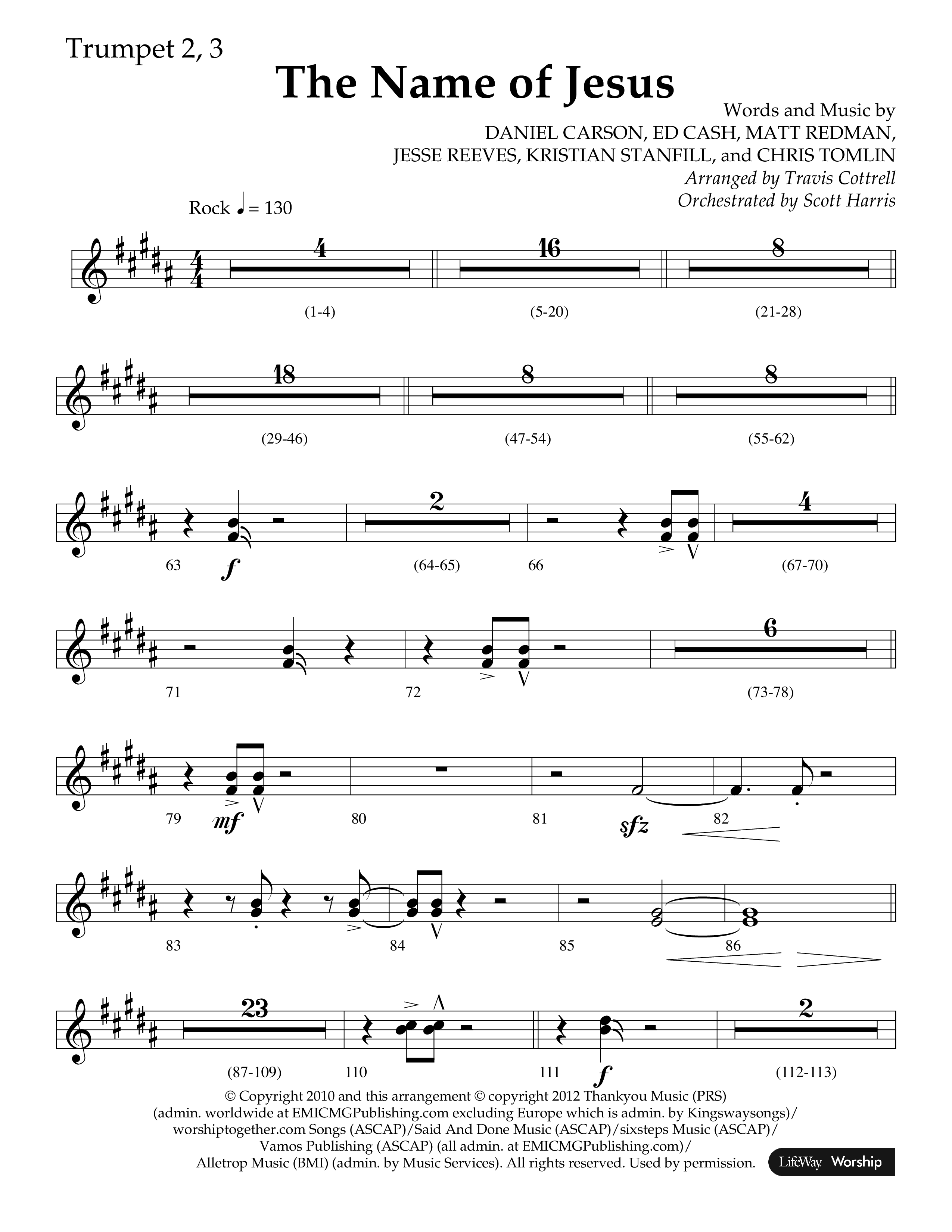 The Name Of Jesus (Choral Anthem SATB) Trumpet 2/3 (Lifeway Choral / Arr. Travis Cottrell / Orch. Scott Harris)