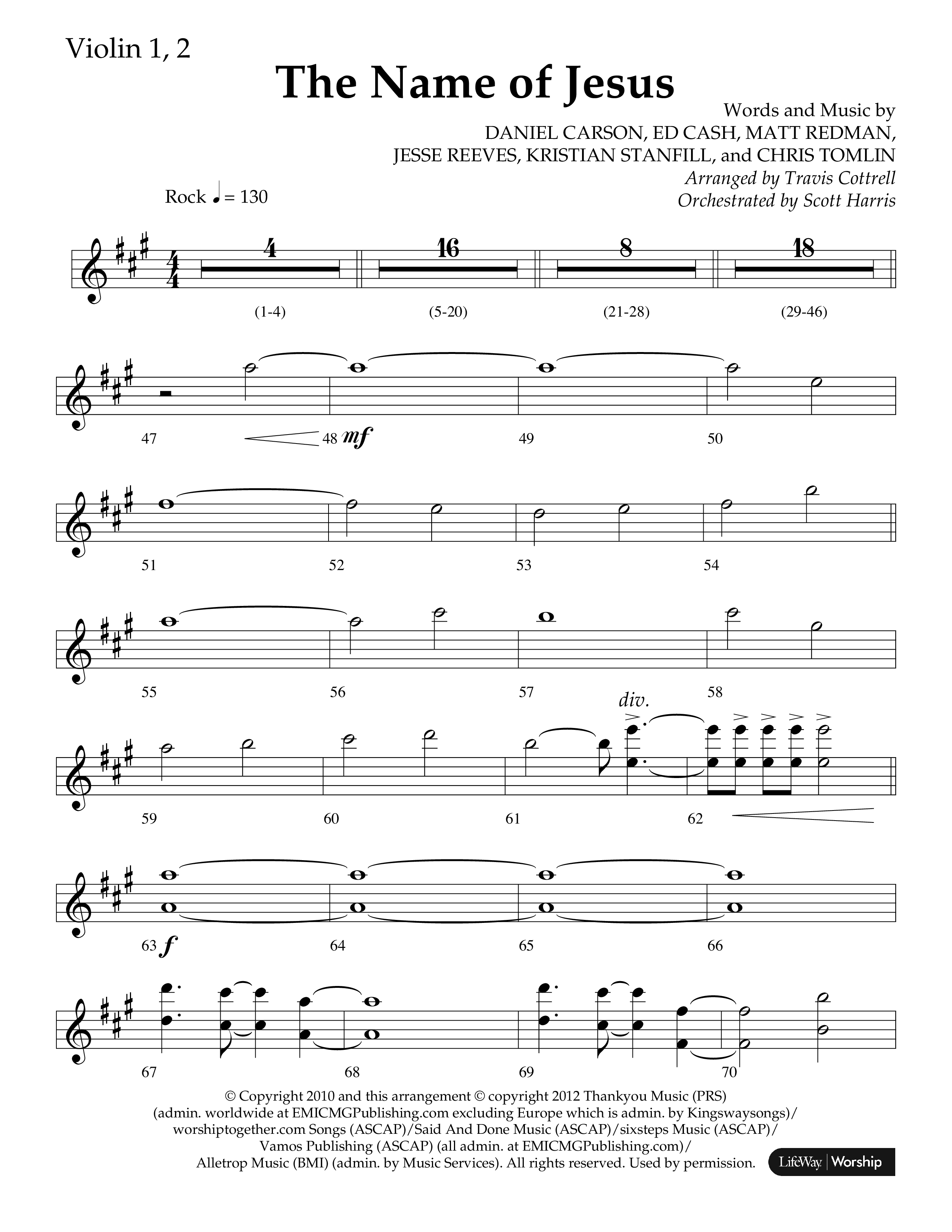 The Name Of Jesus (Choral Anthem SATB) Violin 1/2 (Lifeway Choral / Arr. Travis Cottrell / Orch. Scott Harris)