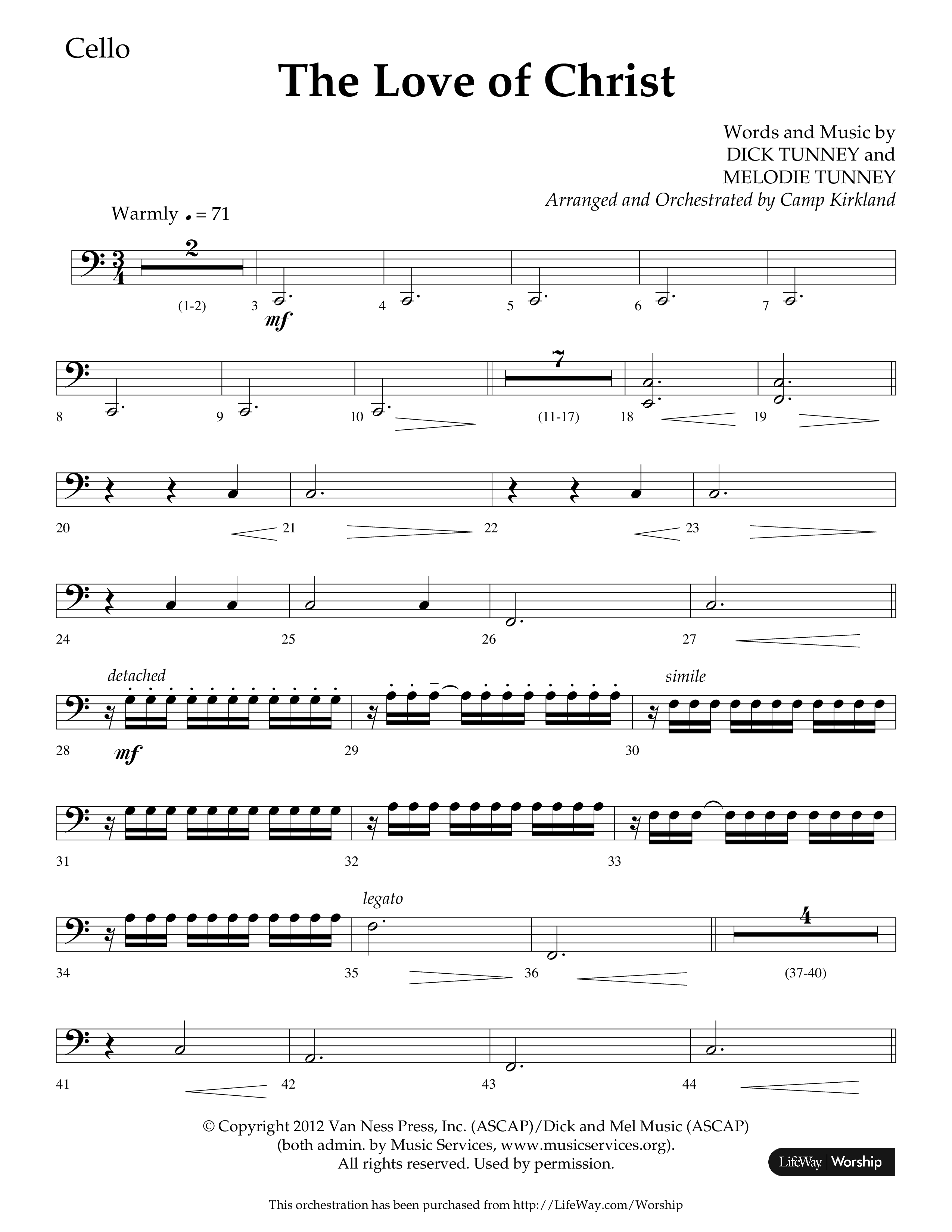 The Love Of Christ (Choral Anthem SATB) Cello (Lifeway Choral / Arr. Camp Kirkland)