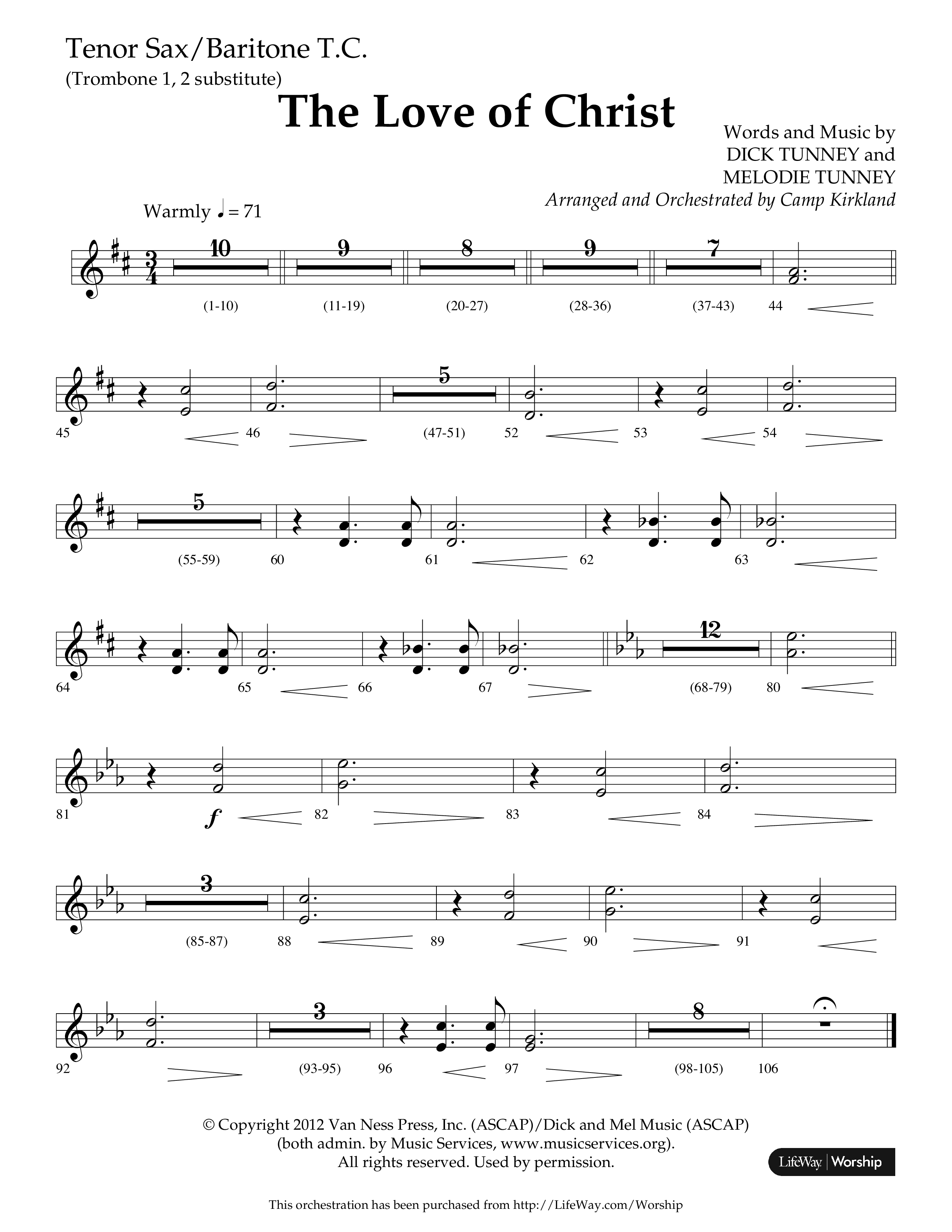The Love Of Christ (Choral Anthem SATB) Tenor Sax/Baritone T.C. (Lifeway Choral / Arr. Camp Kirkland)