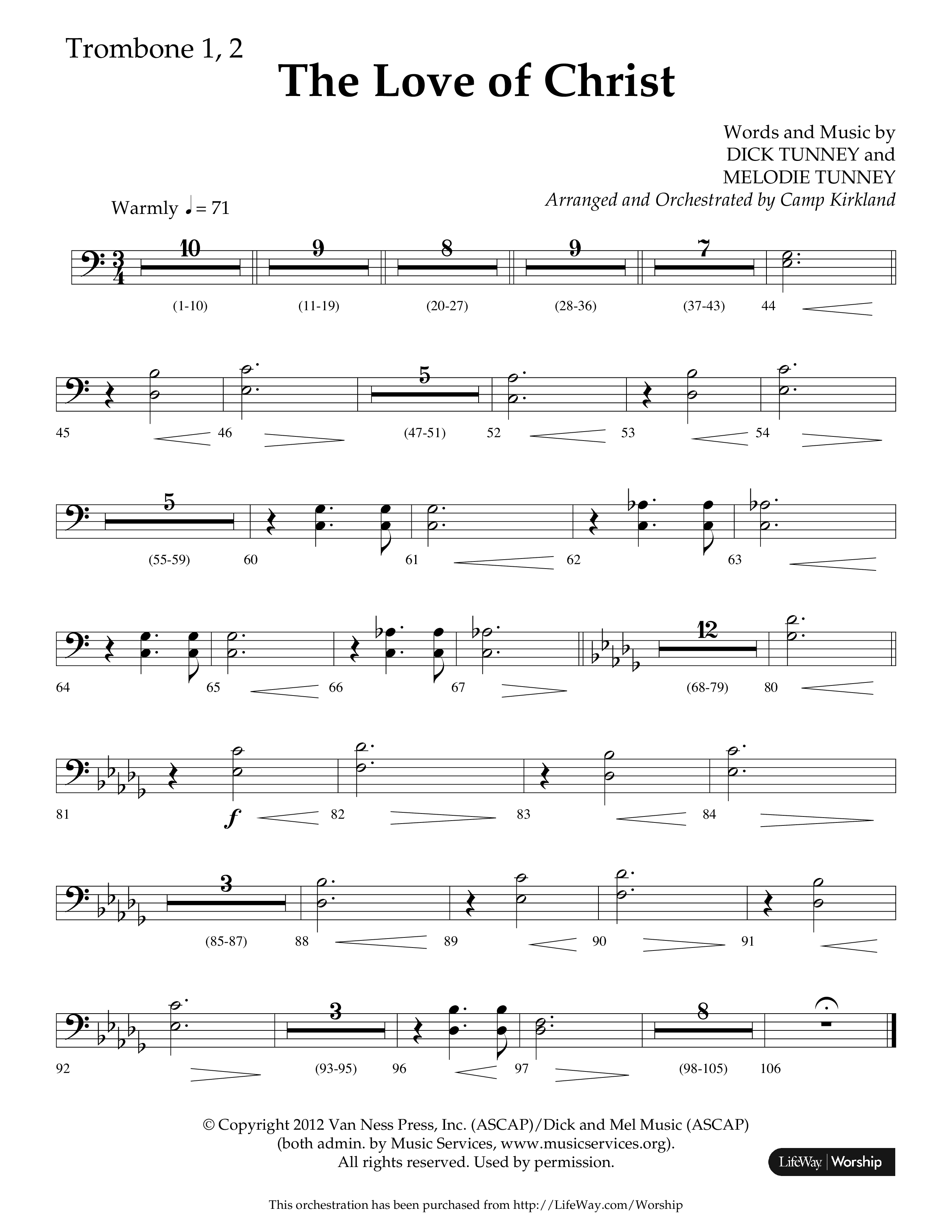 The Love Of Christ (Choral Anthem SATB) Trombone 1/2 (Lifeway Choral / Arr. Camp Kirkland)