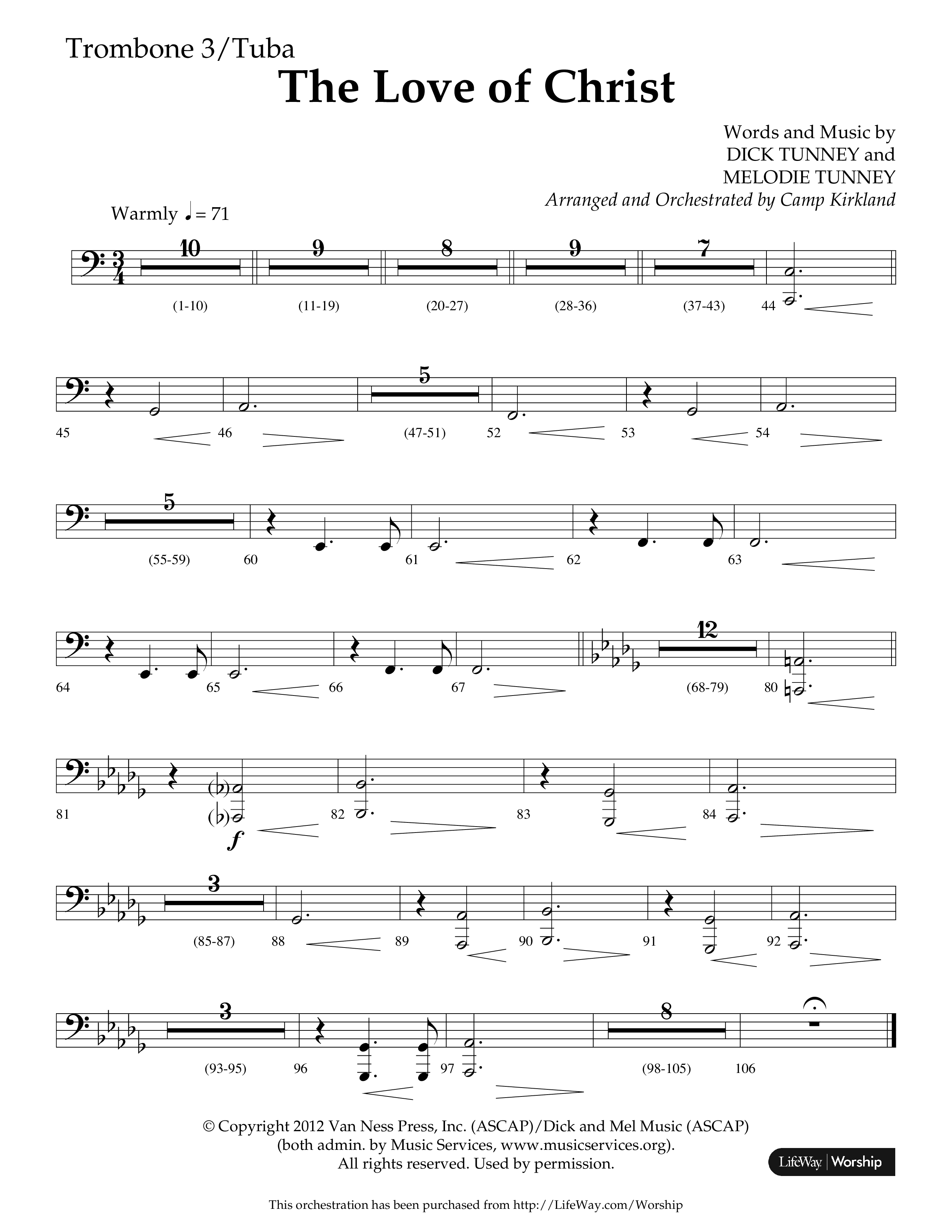 The Love Of Christ (Choral Anthem SATB) Trombone 3/Tuba (Lifeway Choral / Arr. Camp Kirkland)
