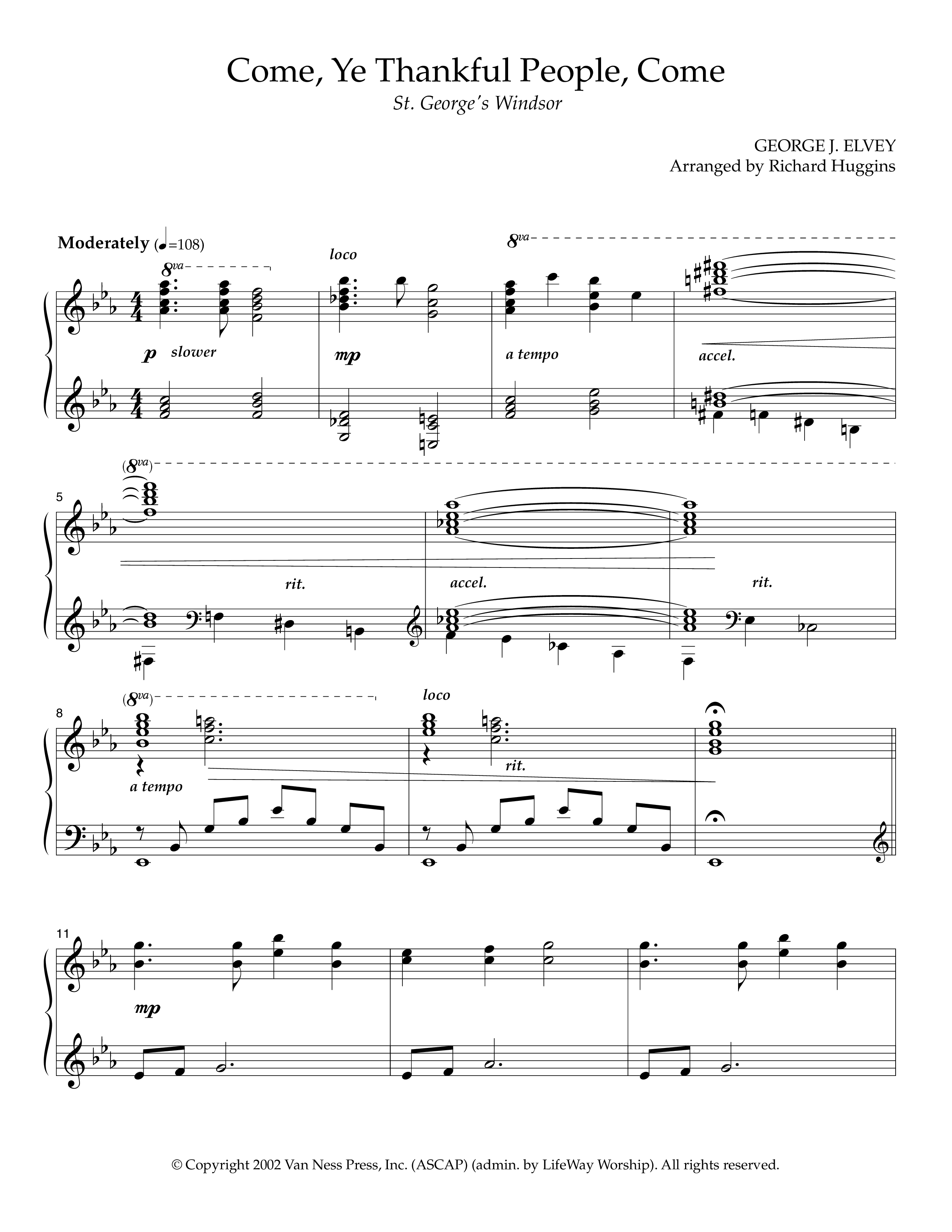 Come Ye Thankful People Come (Instrumental) Piano Solo (Lifeway Worship / Arr. Richard Huggins)