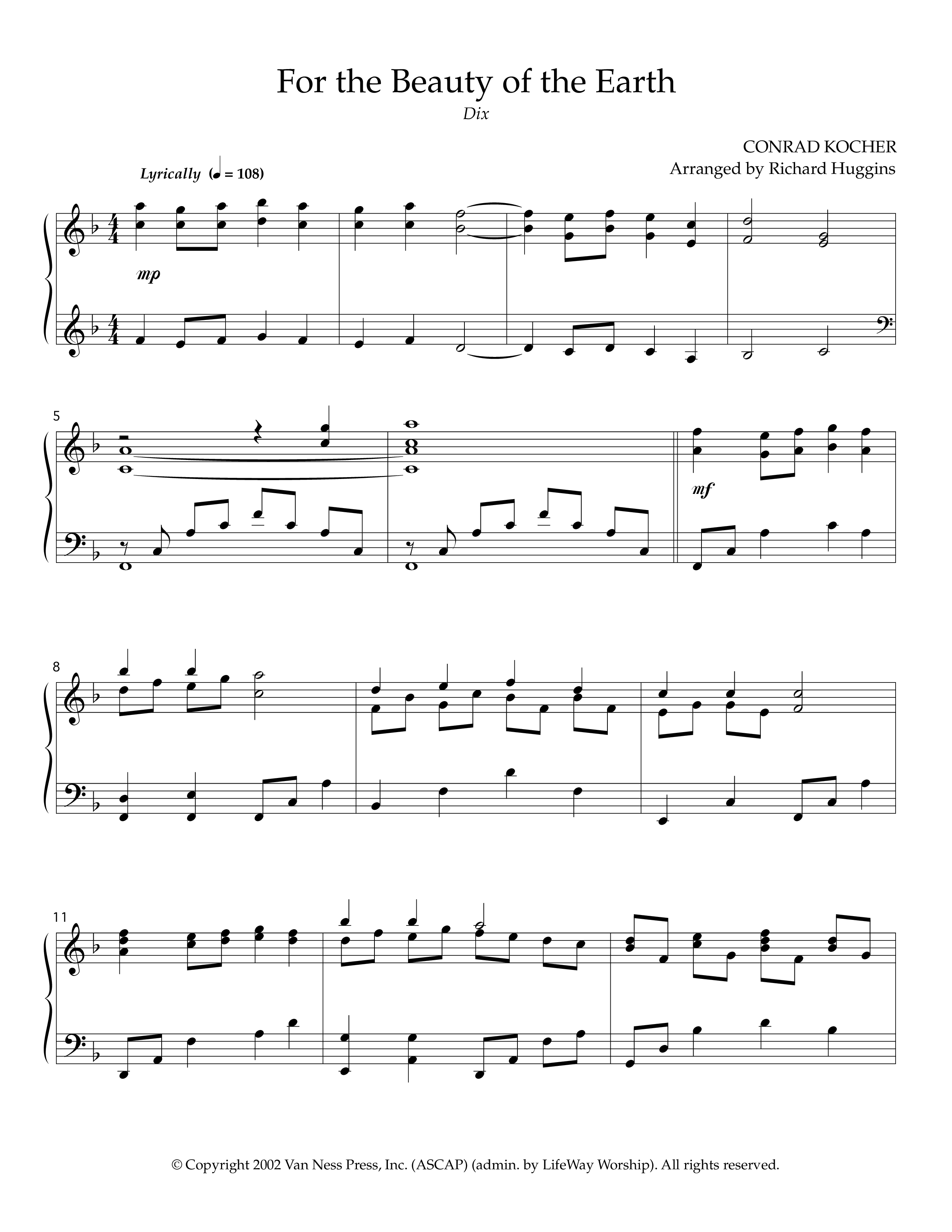 For The Beauty Of The Earth (Instrumental) Piano Solo (Lifeway Worship / Arr. Richard Huggins)