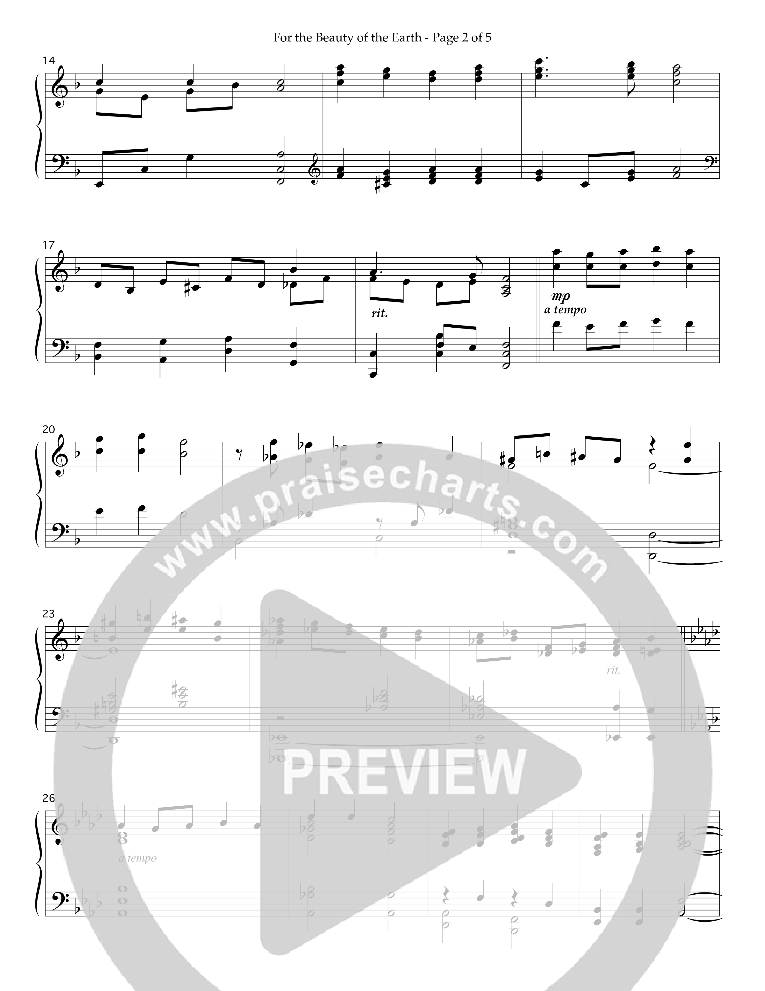 For The Beauty Of The Earth (Instrumental) Piano Solo (Lifeway Worship / Arr. Richard Huggins)