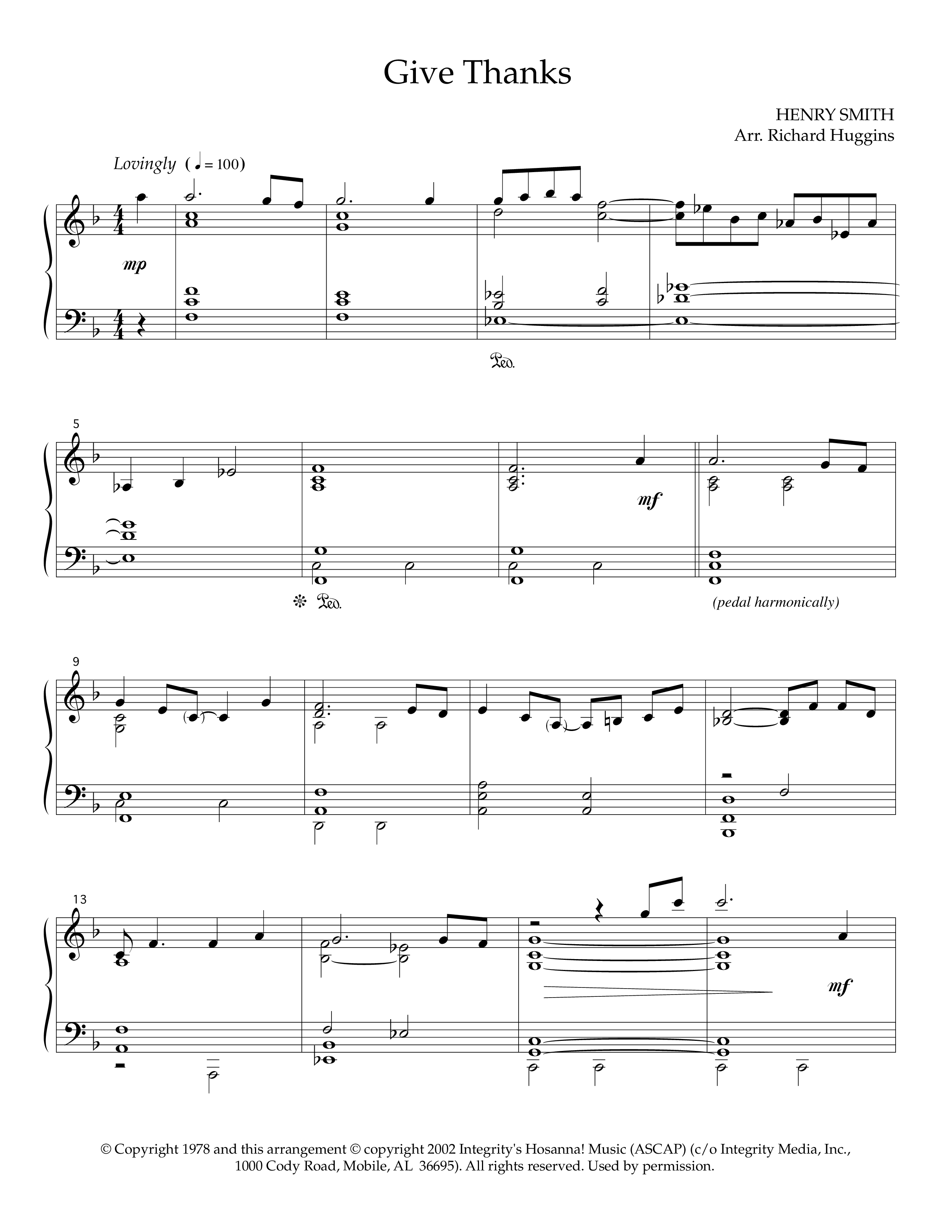 Give Thanks (Instrumental) Piano Solo (Lifeway Worship / Arr. Richard Huggins)